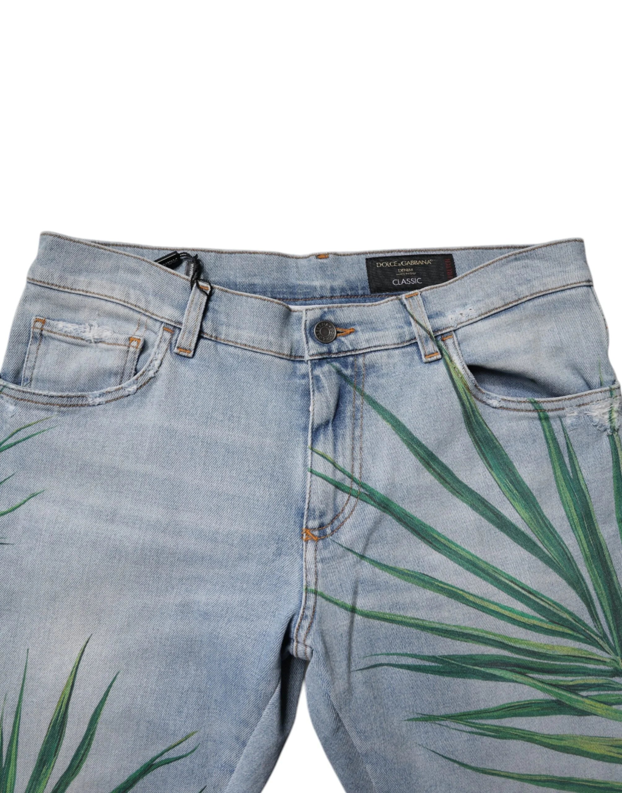 Dolce & Gabbana Light Blue Leaf Cotton Classic Men Denim Jeans - IT48 | M