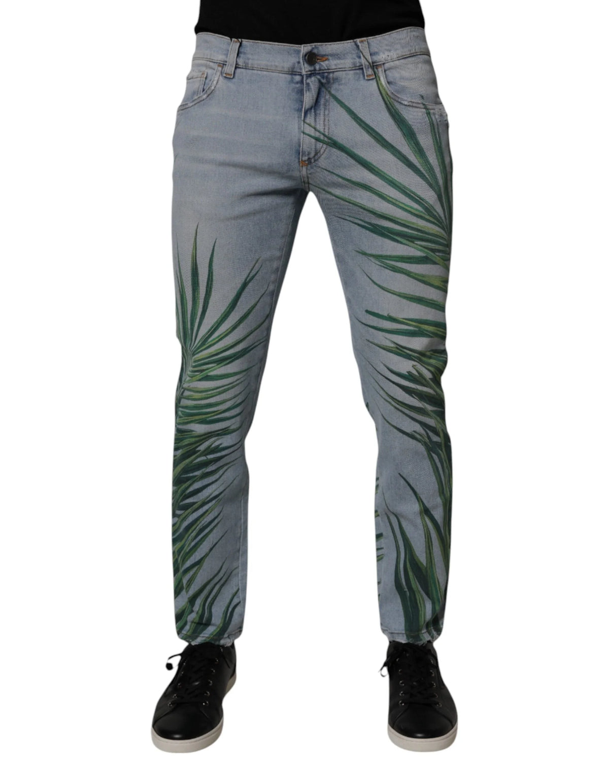 Dolce & Gabbana Light Blue Leaf Cotton Classic Men Denim Jeans - IT48 | M