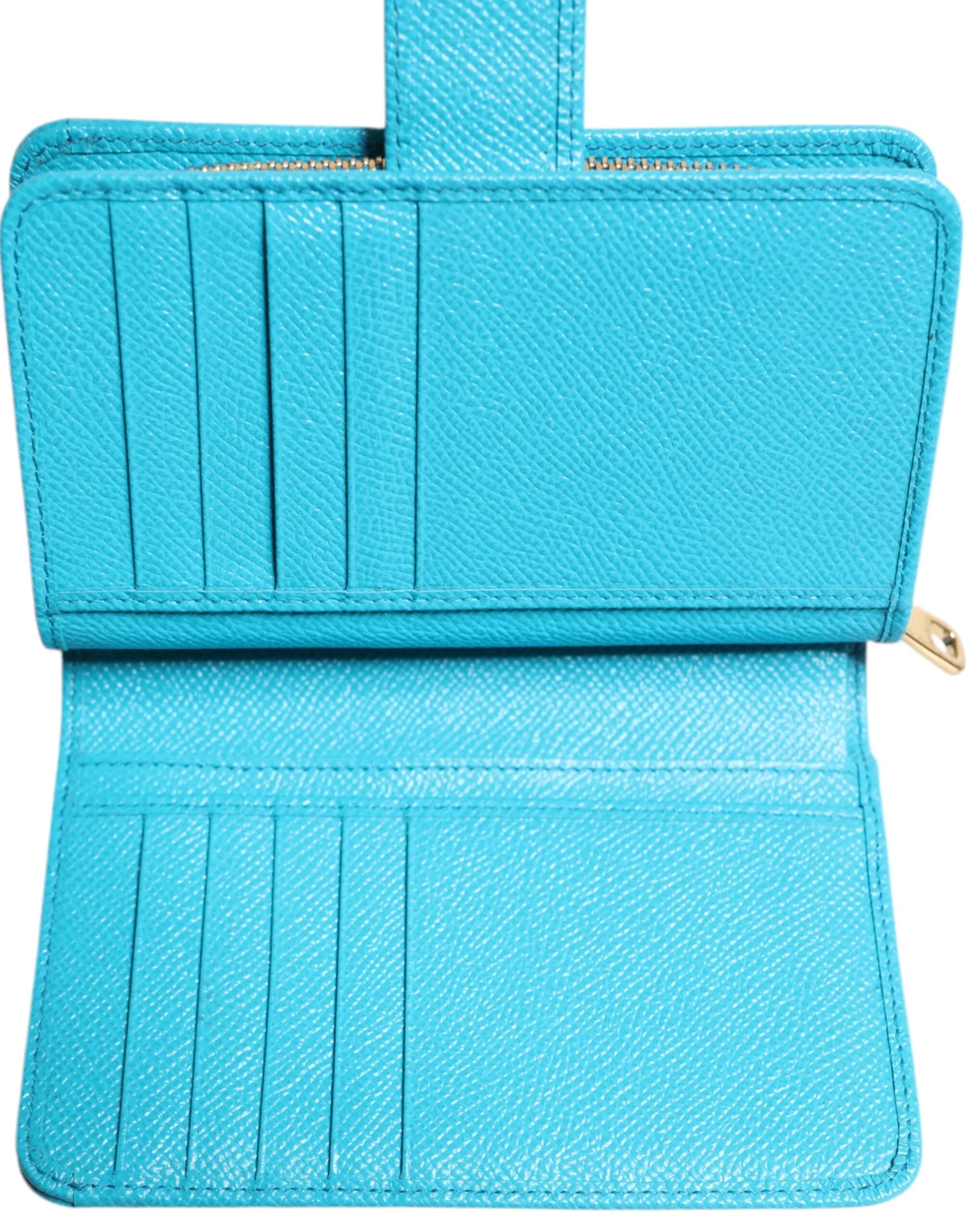 Dolce & Gabbana Light Blue Leather Bifold Continental Clutch Wallet - Wallets