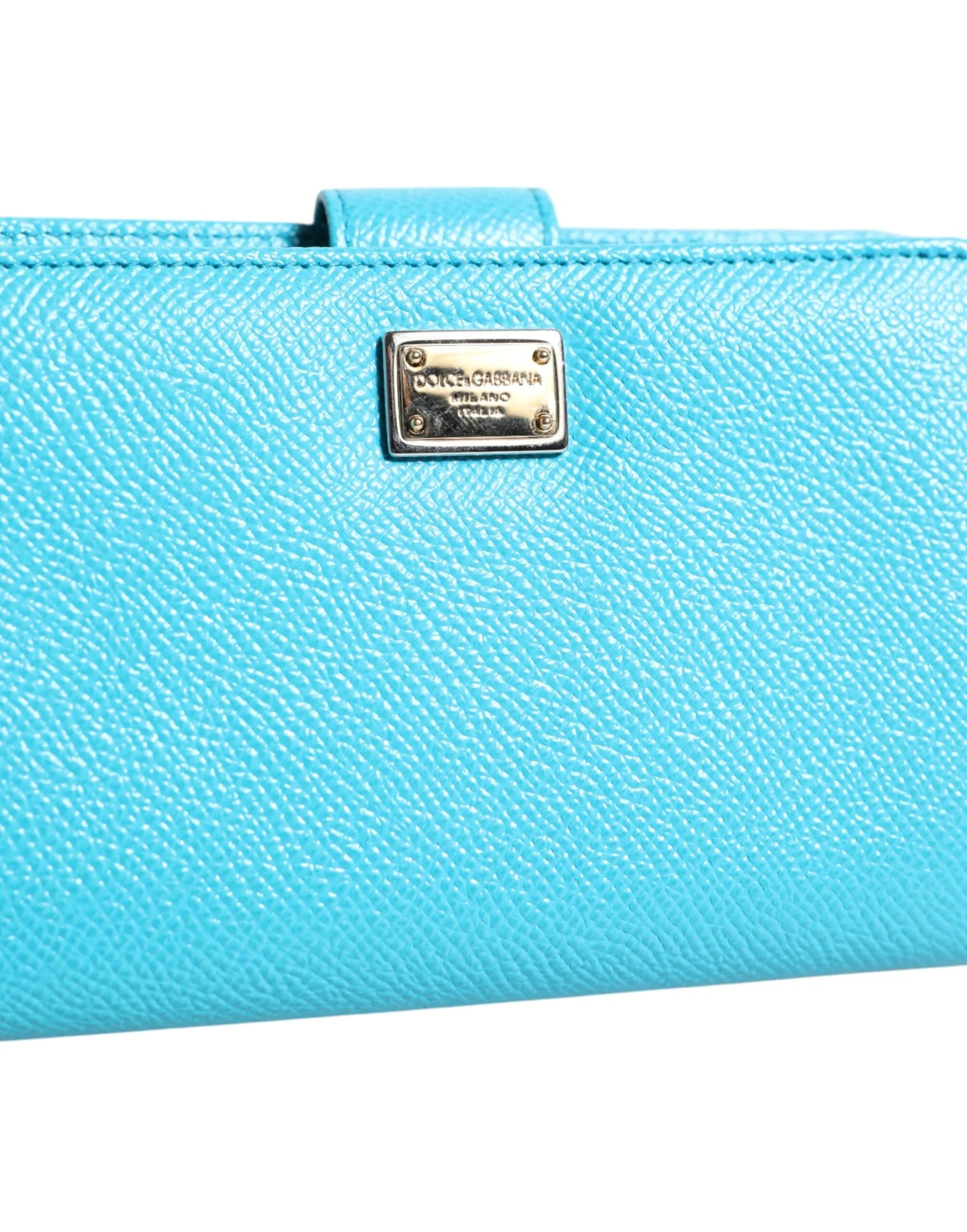 Dolce & Gabbana Light Blue Leather Bifold Continental Clutch Wallet - Wallets