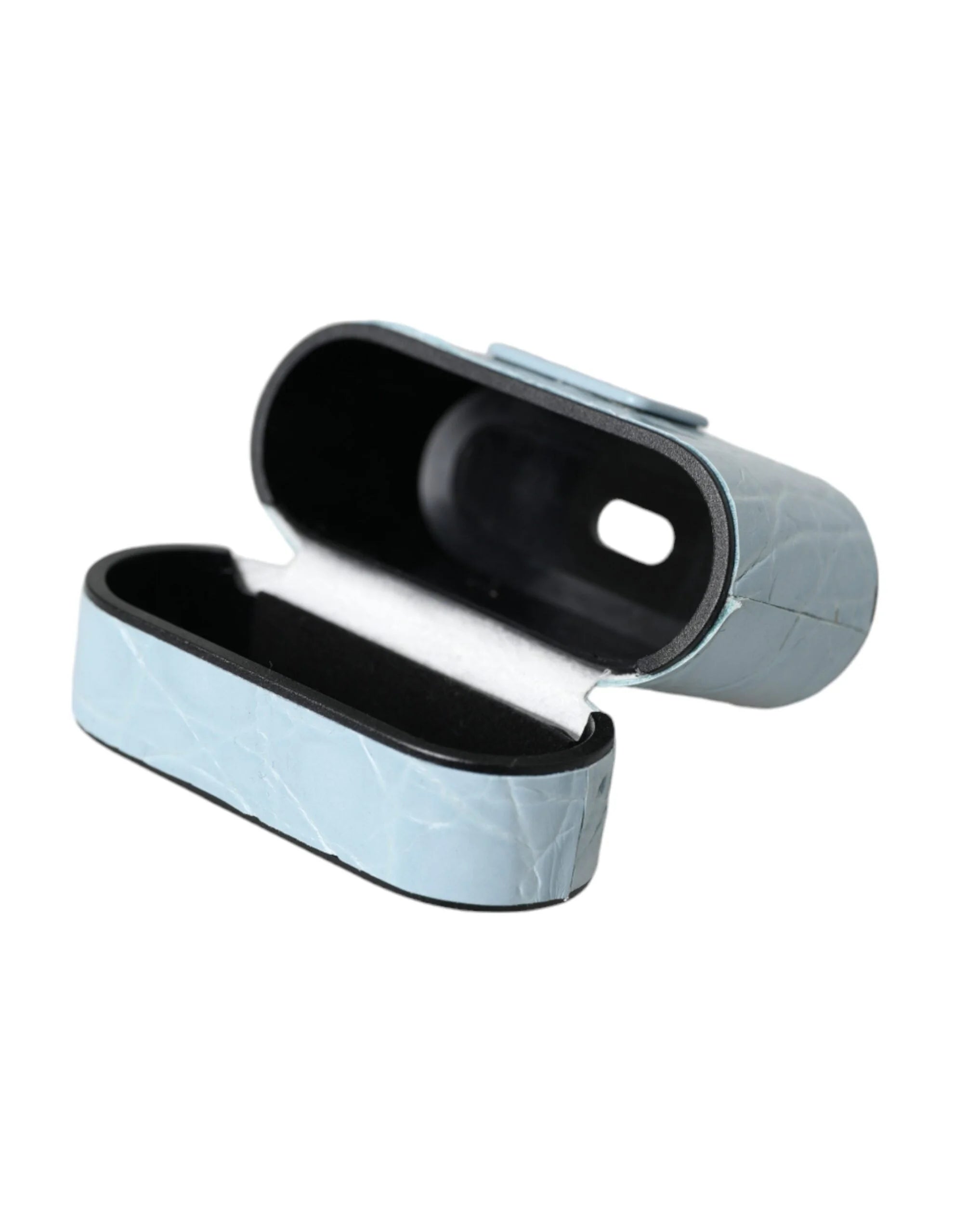 Dolce & Gabbana Light Blue Leather Metal Logo Plaque Airpods Case - Headphone Carrying Cases