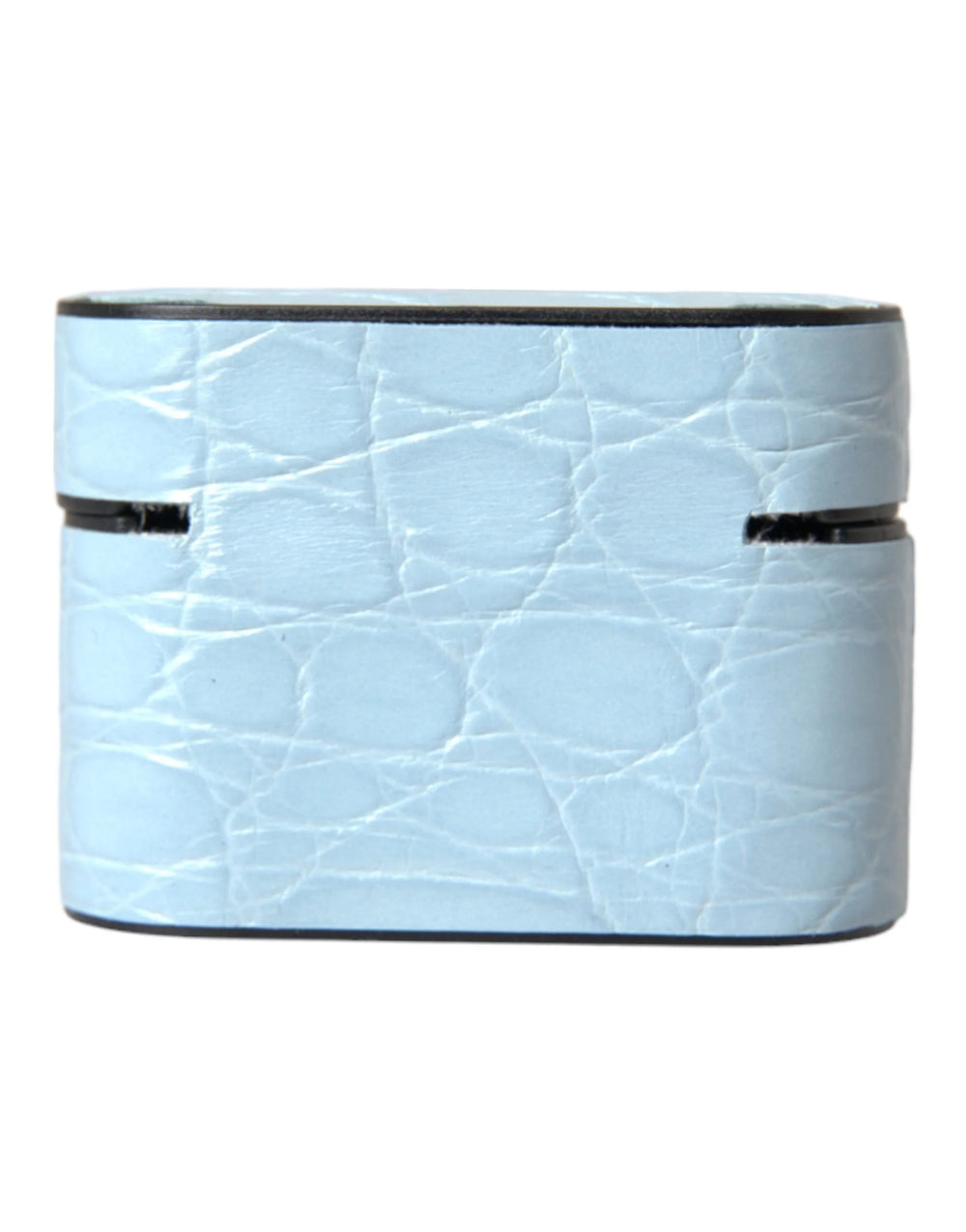 Dolce & Gabbana Light Blue Leather Metal Logo Plaque Airpods Case - Headphone Carrying Cases