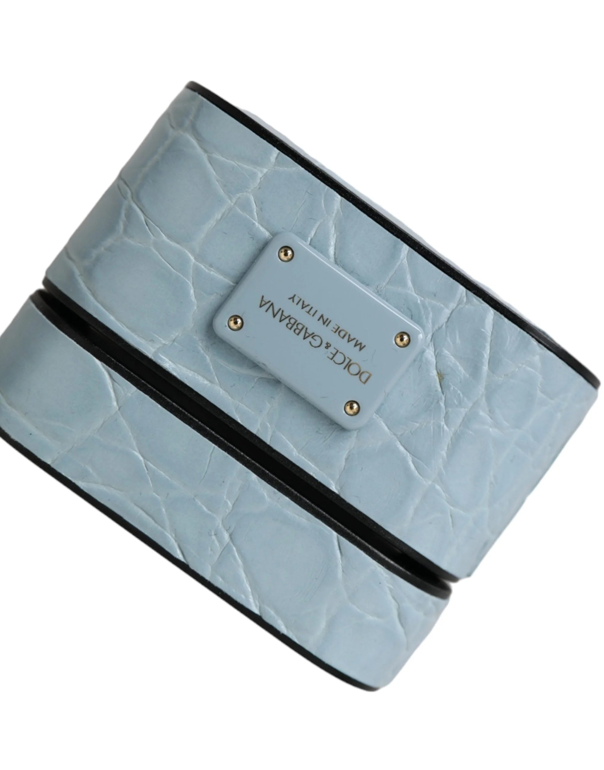 Dolce & Gabbana Light Blue Leather Metal Logo Plaque Airpods Case - Headphone Carrying Cases