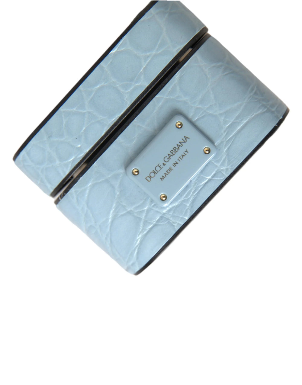 Dolce & Gabbana Light Blue Leather Metal Logo Plaque Airpods Case - Headphone Carrying Cases