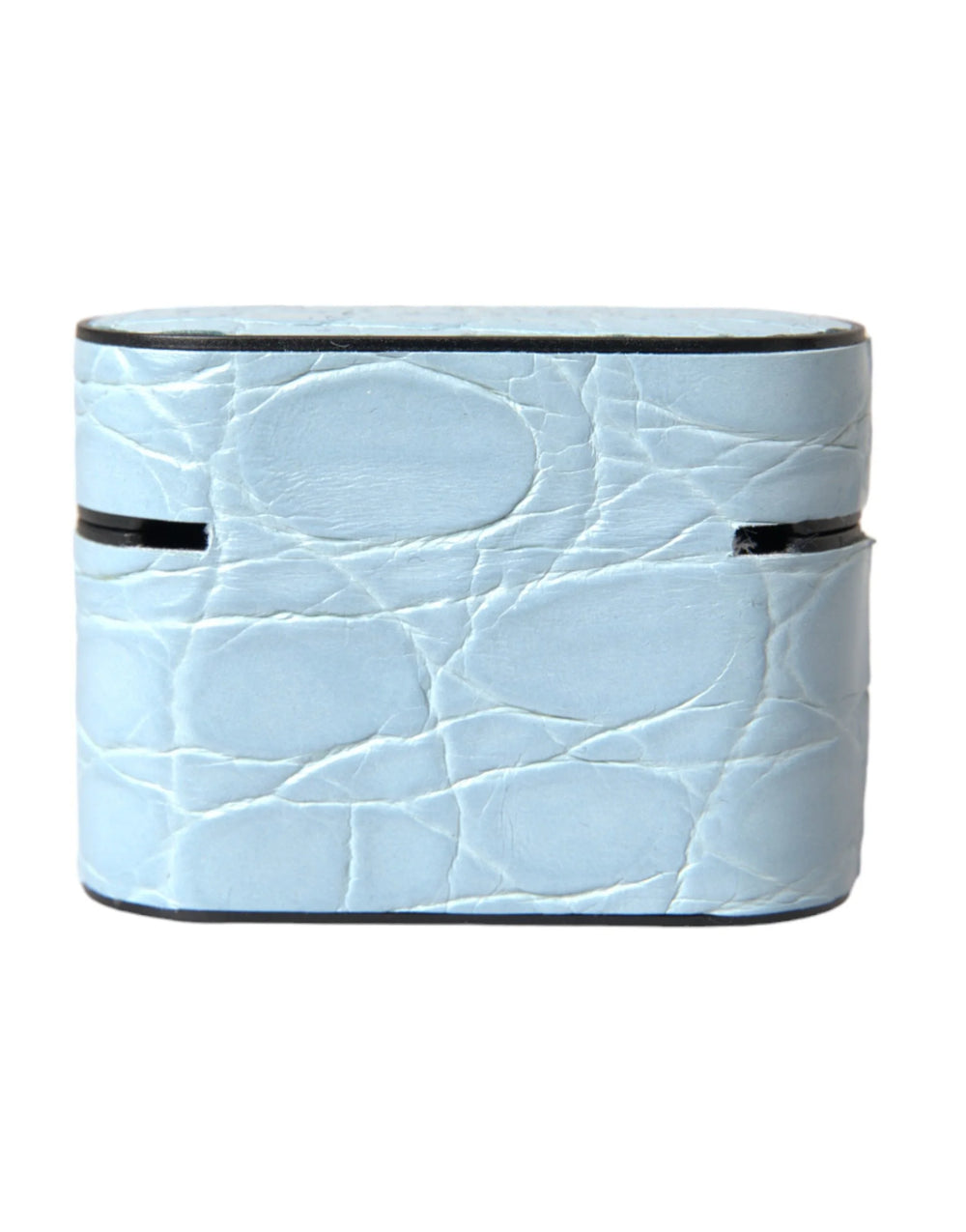 Dolce & Gabbana Light Blue Leather Metal Logo Plaque Airpods Case - Headphone Carrying Cases