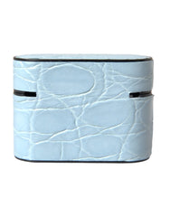 Dolce & Gabbana Light Blue Leather Metal Logo Plaque Airpods Case - Headphone Carrying Cases