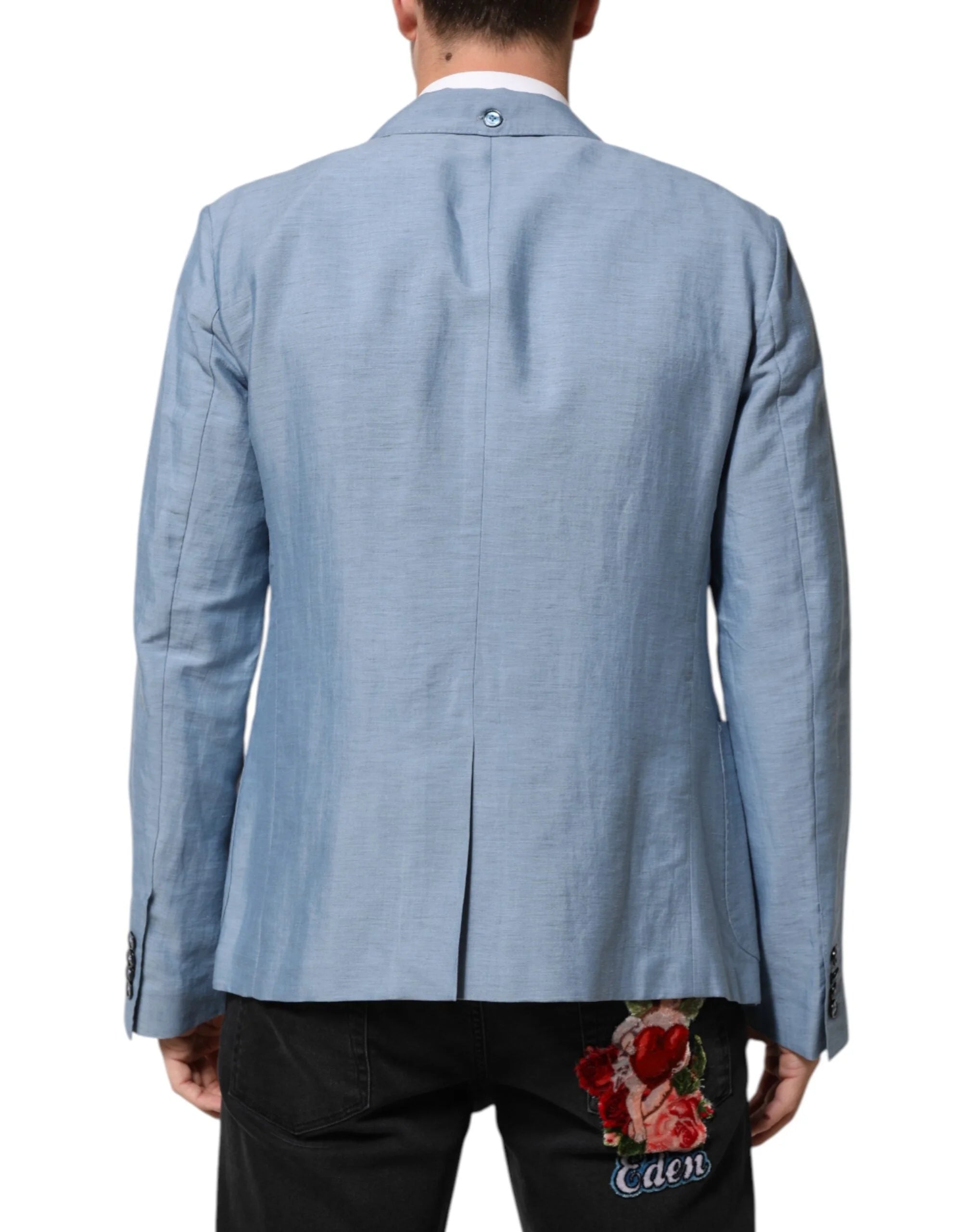 Dolce & Gabbana Light Blue Linen Double Breasted Men Jacket Blazer - IT52 | L - Sport Jackets