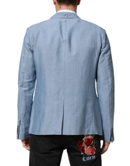 Dolce & Gabbana Light Blue Linen Double Breasted Men Jacket Blazer - IT52 | L - Sport Jackets
