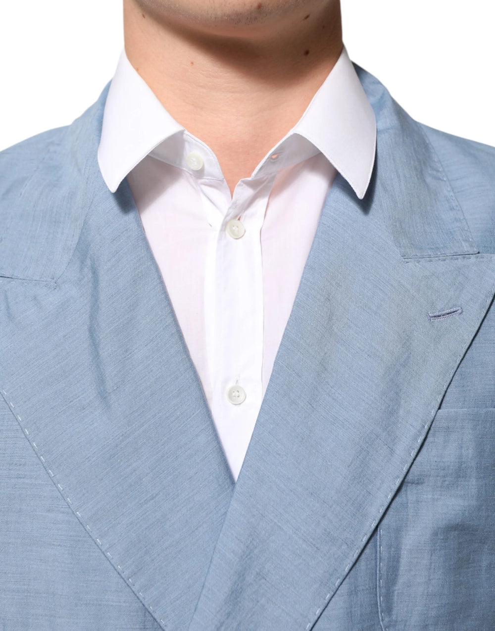 Dolce & Gabbana Light Blue Linen Double Breasted Men Jacket Blazer - IT52 | L - Sport Jackets