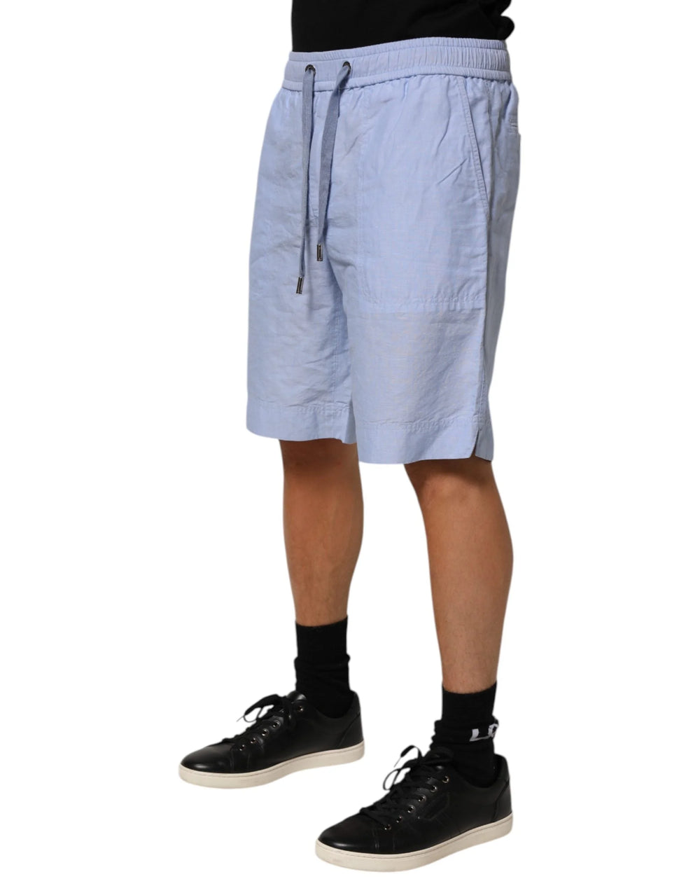 Dolce & Gabbana Light Blue Linen Mid Waist Men Bermuda Shorts - Bermudas