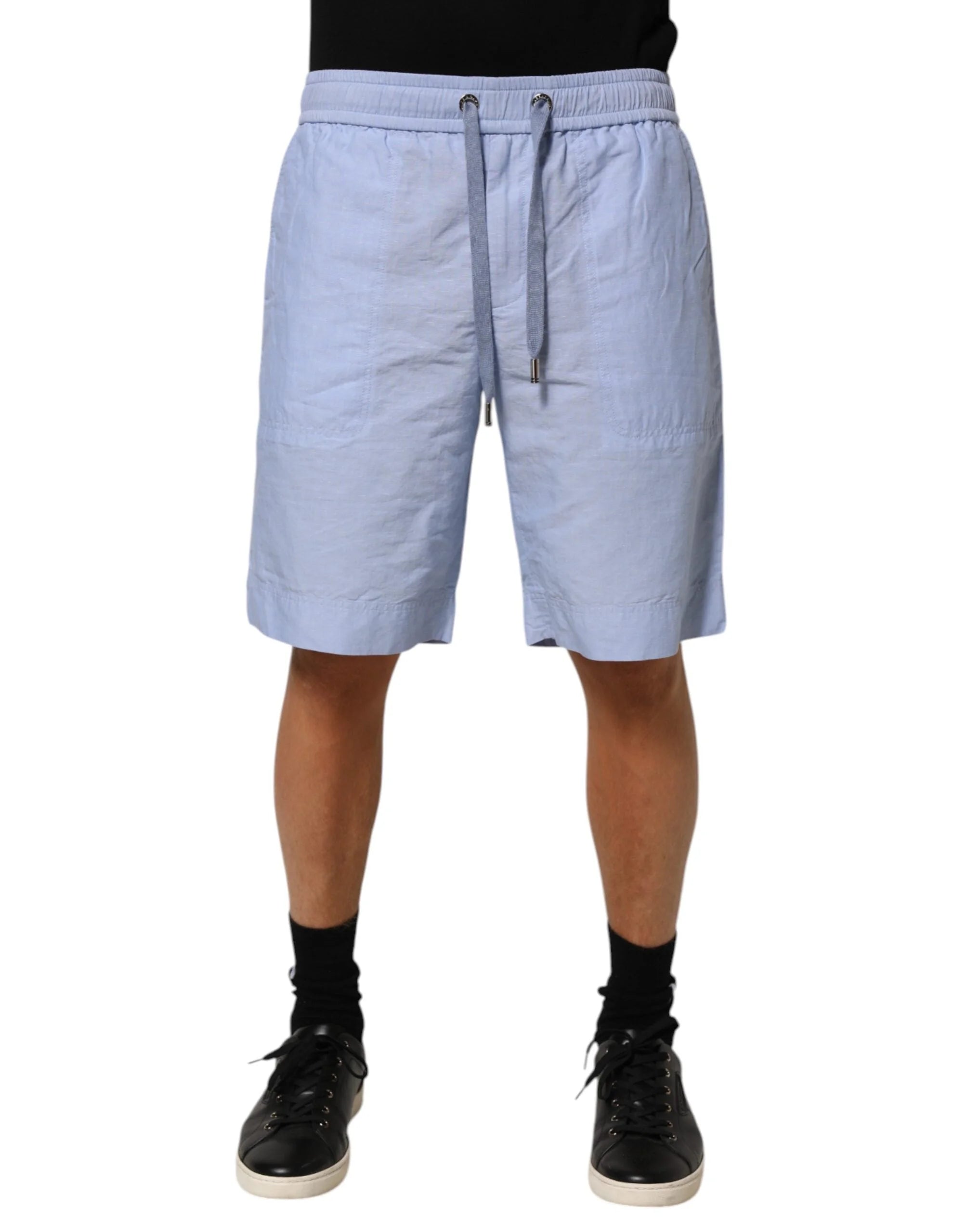 Dolce & Gabbana Light Blue Linen Mid Waist Men Bermuda Shorts - Bermudas