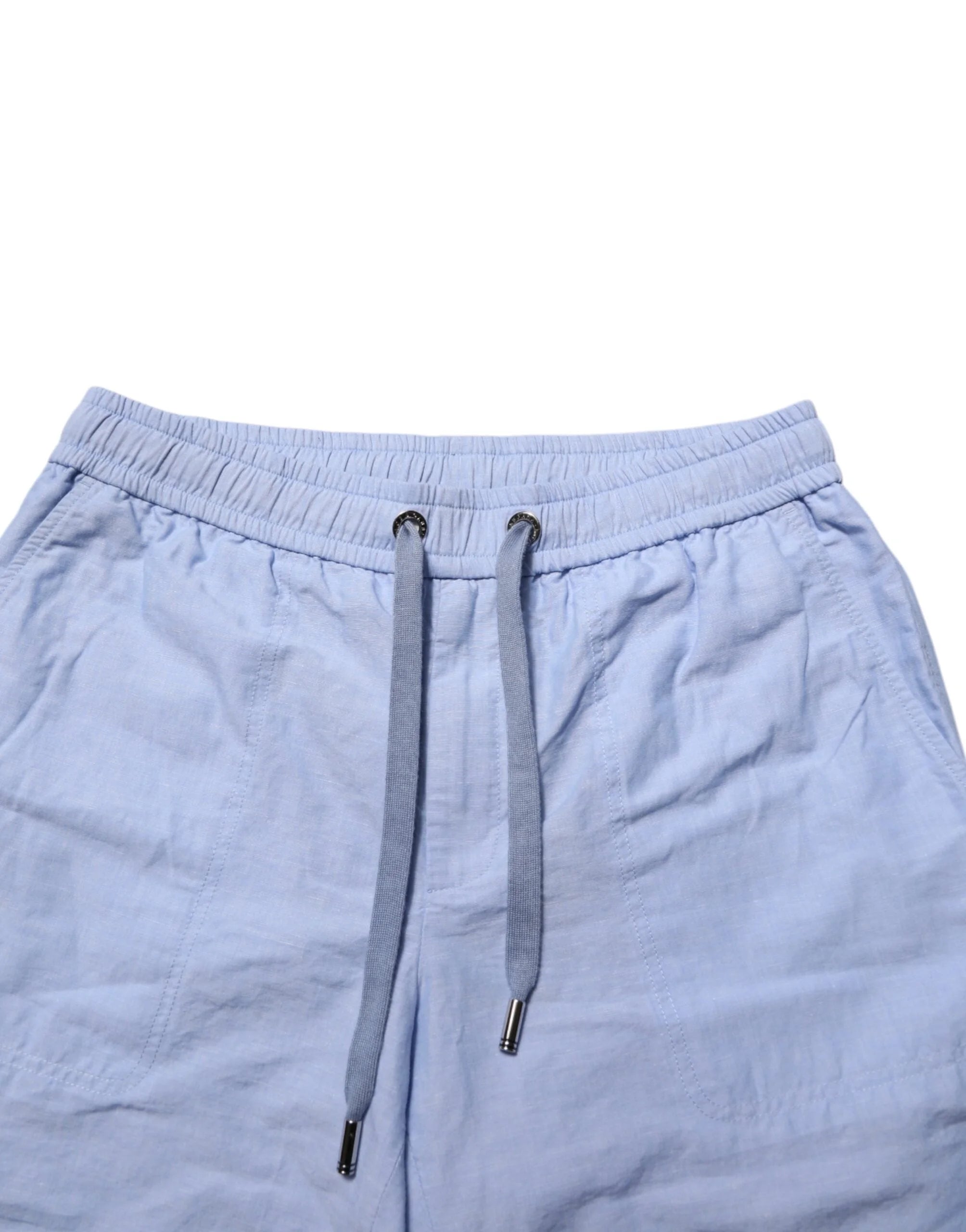 Dolce & Gabbana Light Blue Linen Mid Waist Men Bermuda Shorts - Bermudas