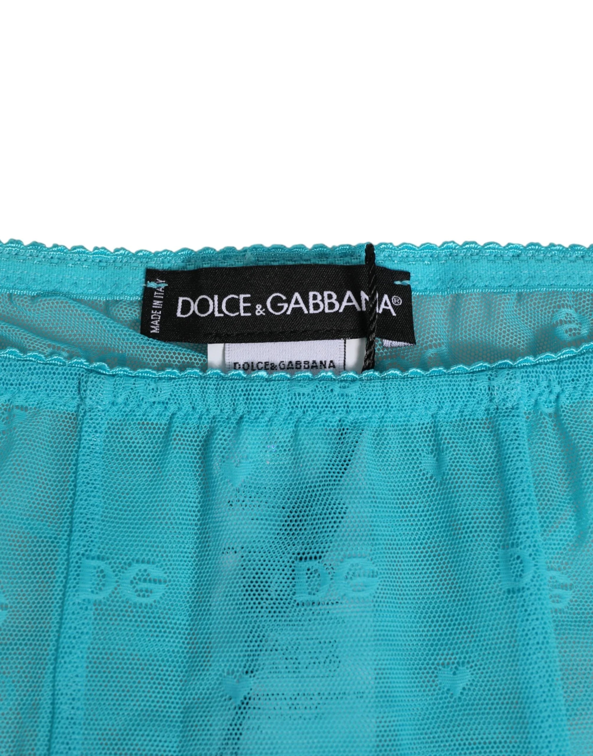 Dolce & Gabbana Light Blue Logo Lace Tight Midi Trouser Underwear - IT2 | S - Women’s Underpants