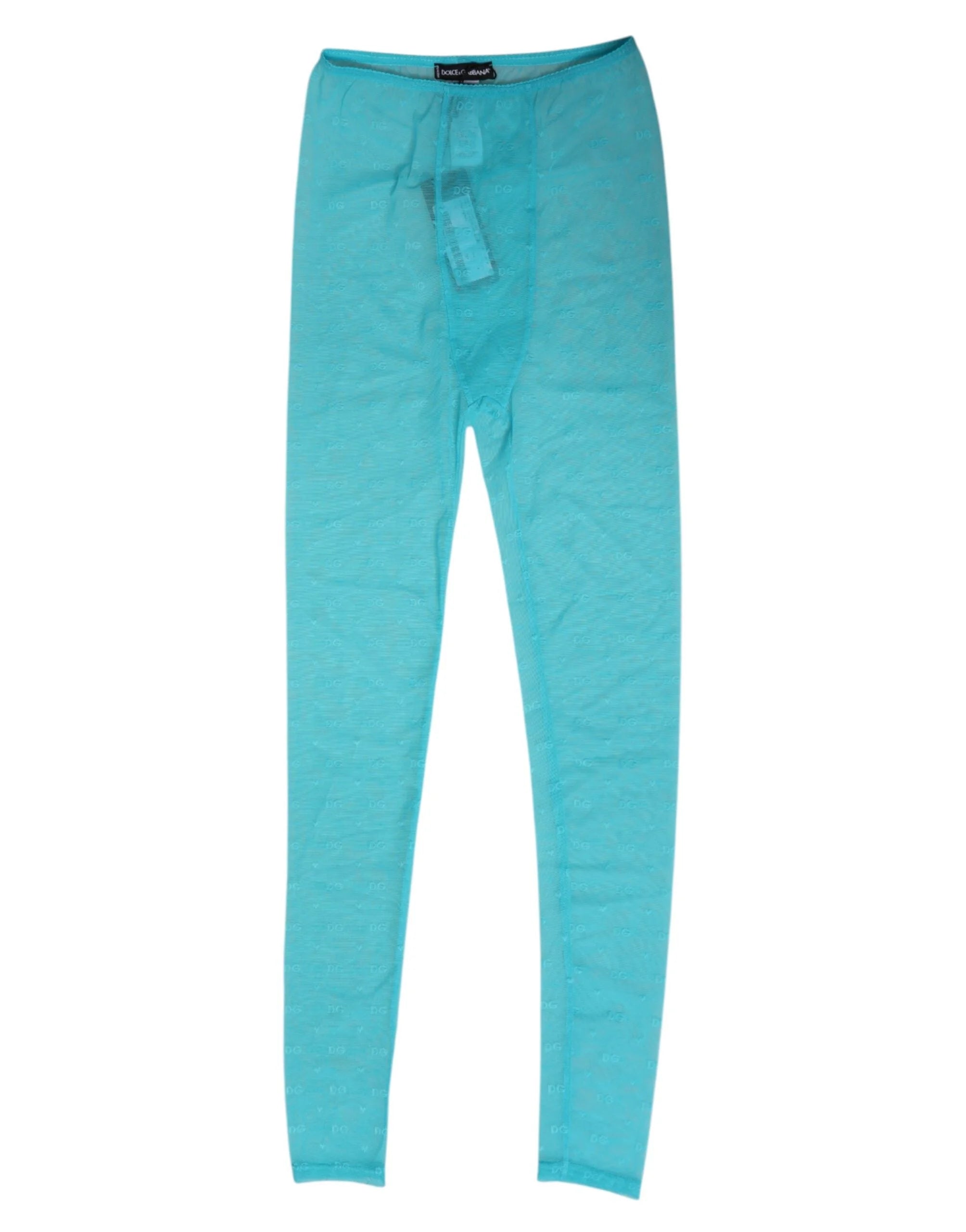 Dolce & Gabbana Light Blue Nylon Logo Lace Leggings Pants Underwear - IT2 | S - Hosiery