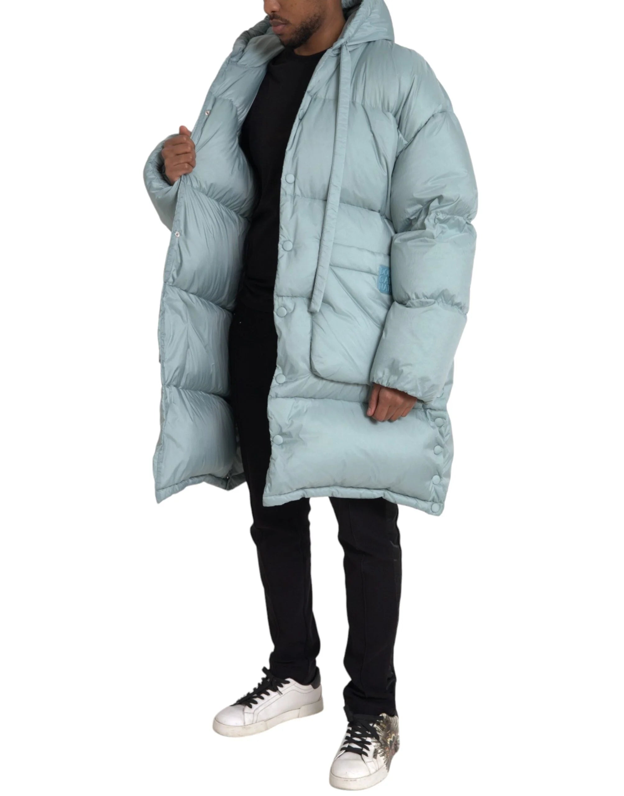 Dolce & Gabbana Light Blue Quilted Hooded Puffer Jacket Men - IT50 | L - Puffer Jackets