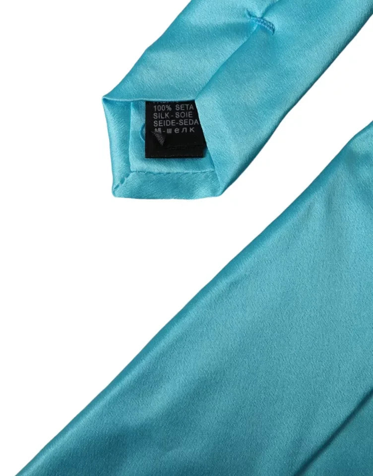 Dolce & Gabbana Light Blue Satin Silk Wide Adjustable Men Tie - Neckties
