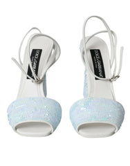 Dolce & Gabbana Light Blue Sequin Ankle Strap Sandals Shoes - EU39/US8.5 - Sandals