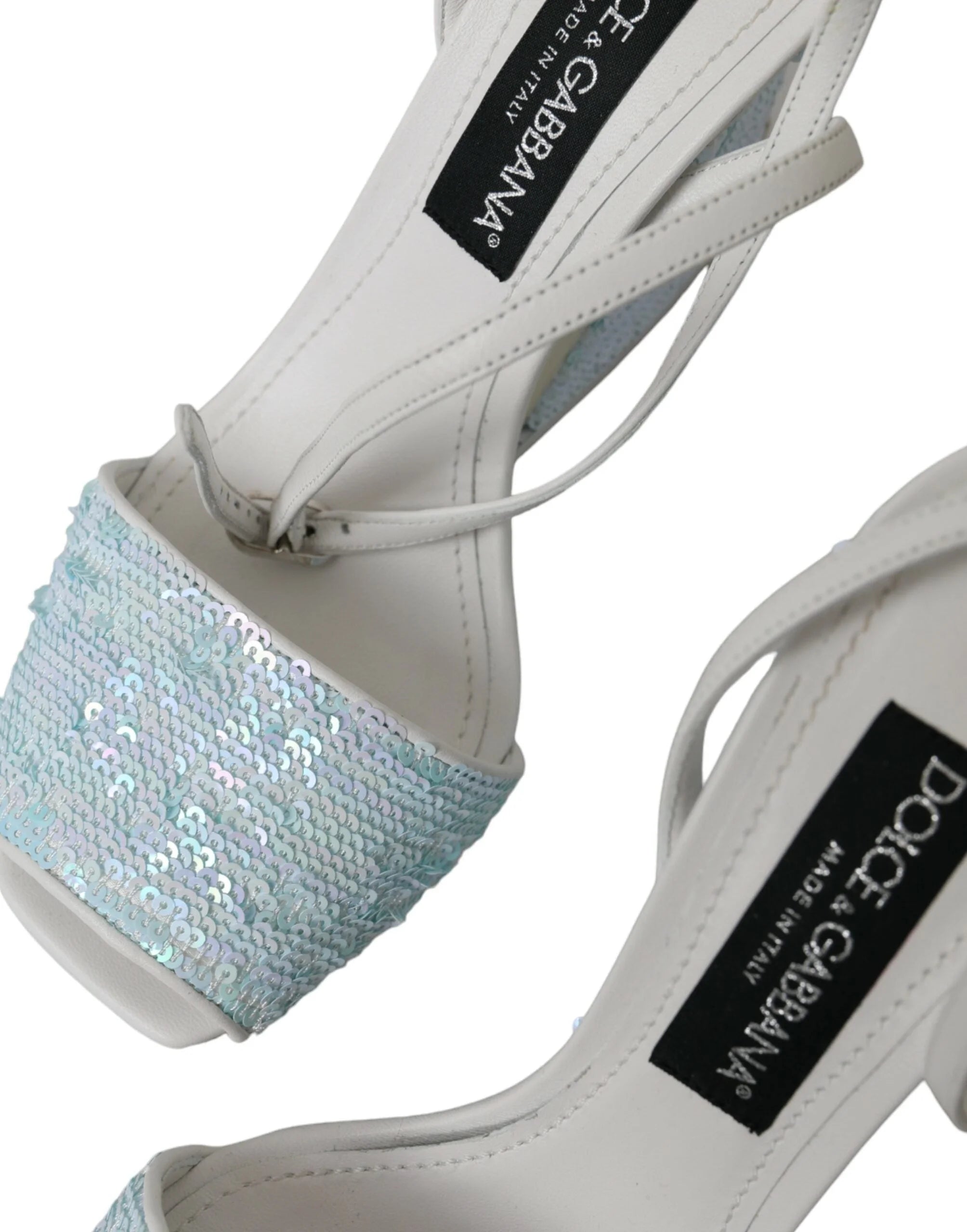 Dolce & Gabbana Light Blue Sequin Ankle Strap Sandals Shoes - EU39/US8.5