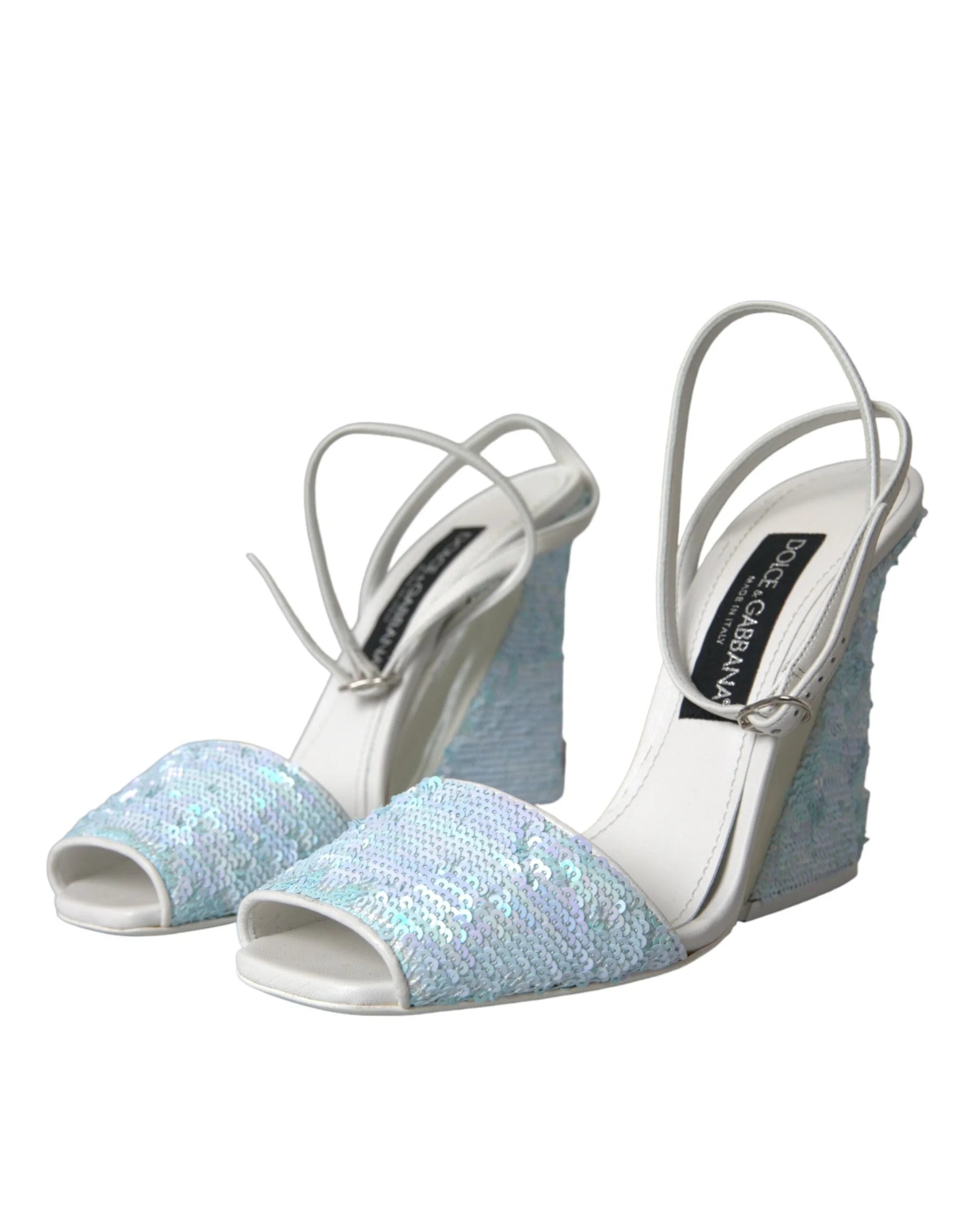 Dolce & Gabbana Light Blue Sequin Ankle Strap Sandals Shoes - EU39/US8.5 - Sandals