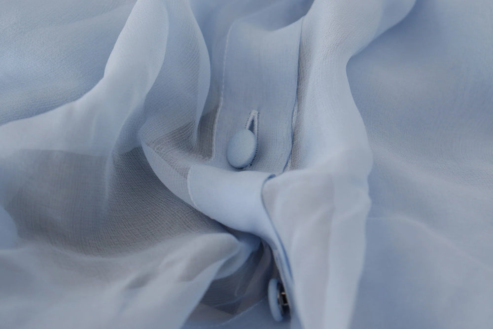 Dolce & Gabbana Light Blue Silk Ascot Collar Long Sleeves Top - IT40|S - Blouses