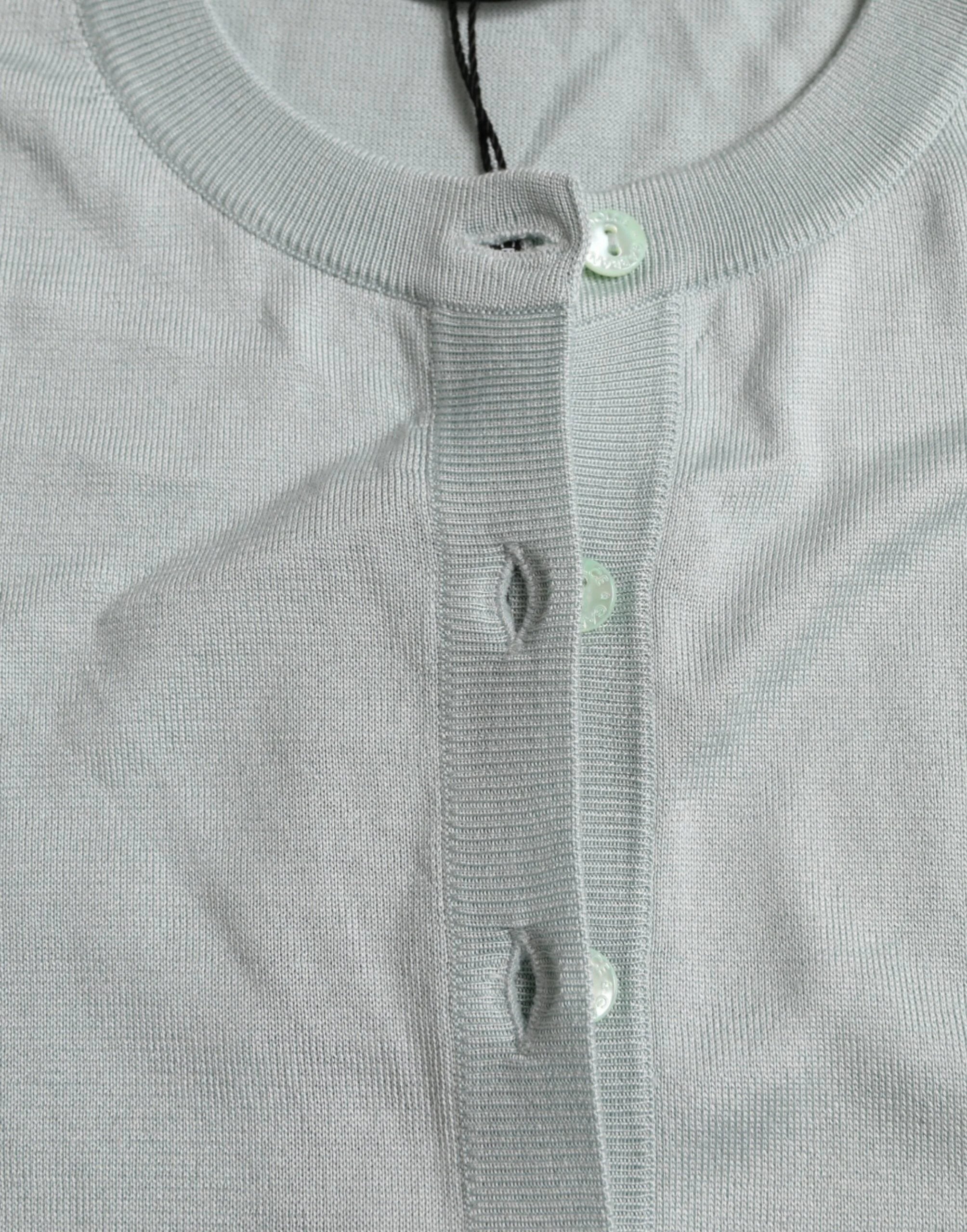 Dolce & Gabbana Light Blue Silk Crew Neck Cardigan Sweater - Cardigans