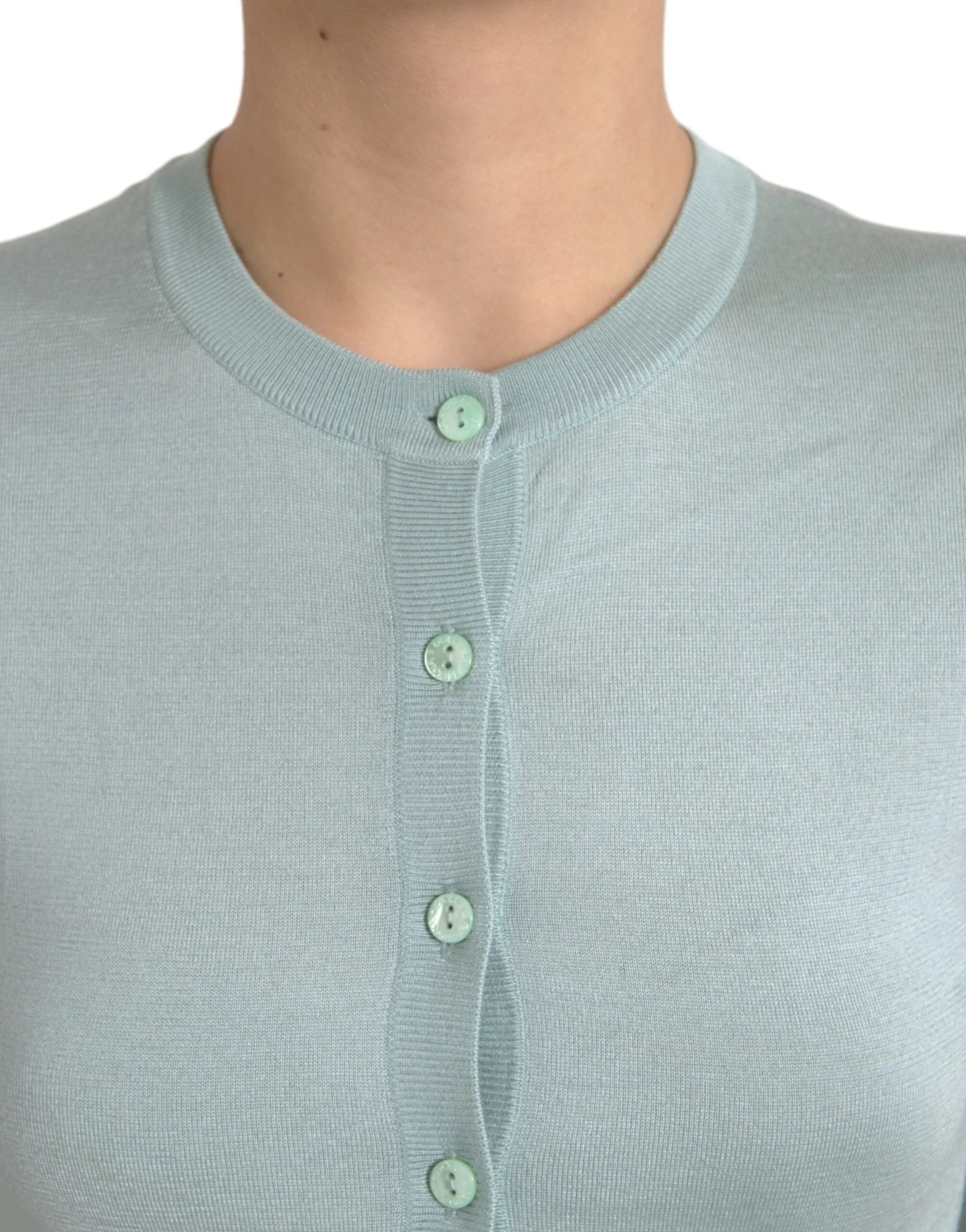Dolce & Gabbana Light Blue Silk Crew Neck Cardigan Sweater - Cardigans