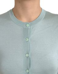 Dolce & Gabbana Light Blue Silk Crew Neck Cardigan Sweater - Cardigans