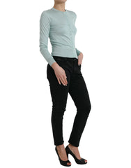 Dolce & Gabbana Light Blue Silk Crew Neck Cardigan Sweater - Cardigans