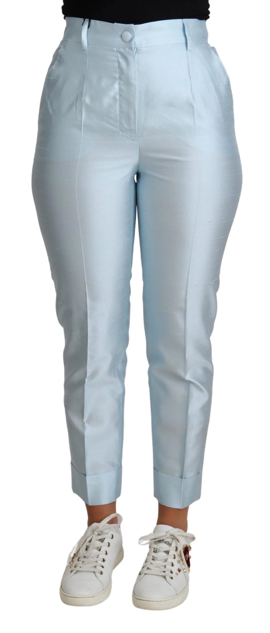 Dolce & Gabbana Light Blue Silk Cropped Tapered Trouser Pants - IT38|XS - Trousers