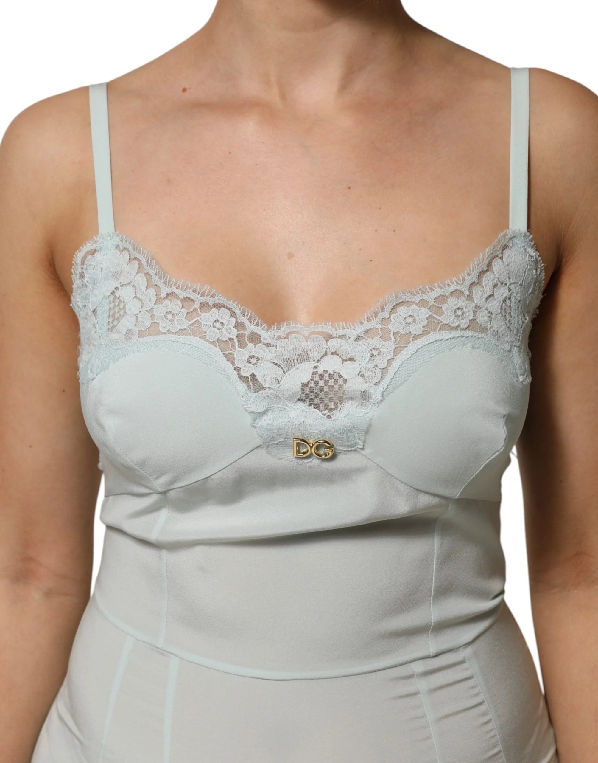 Dolce & Gabbana Light Blue Silk Lace Midi Bodycon Slip Dress - IT42|M - Dresses