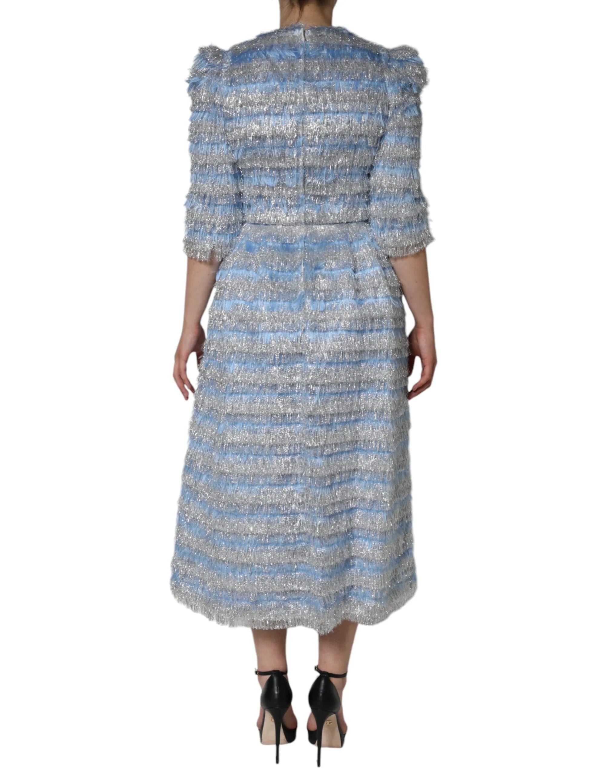 Dolce & Gabbana Light Blue Silver Jacquard A-line Midi Dress - IT40|S - Dresses