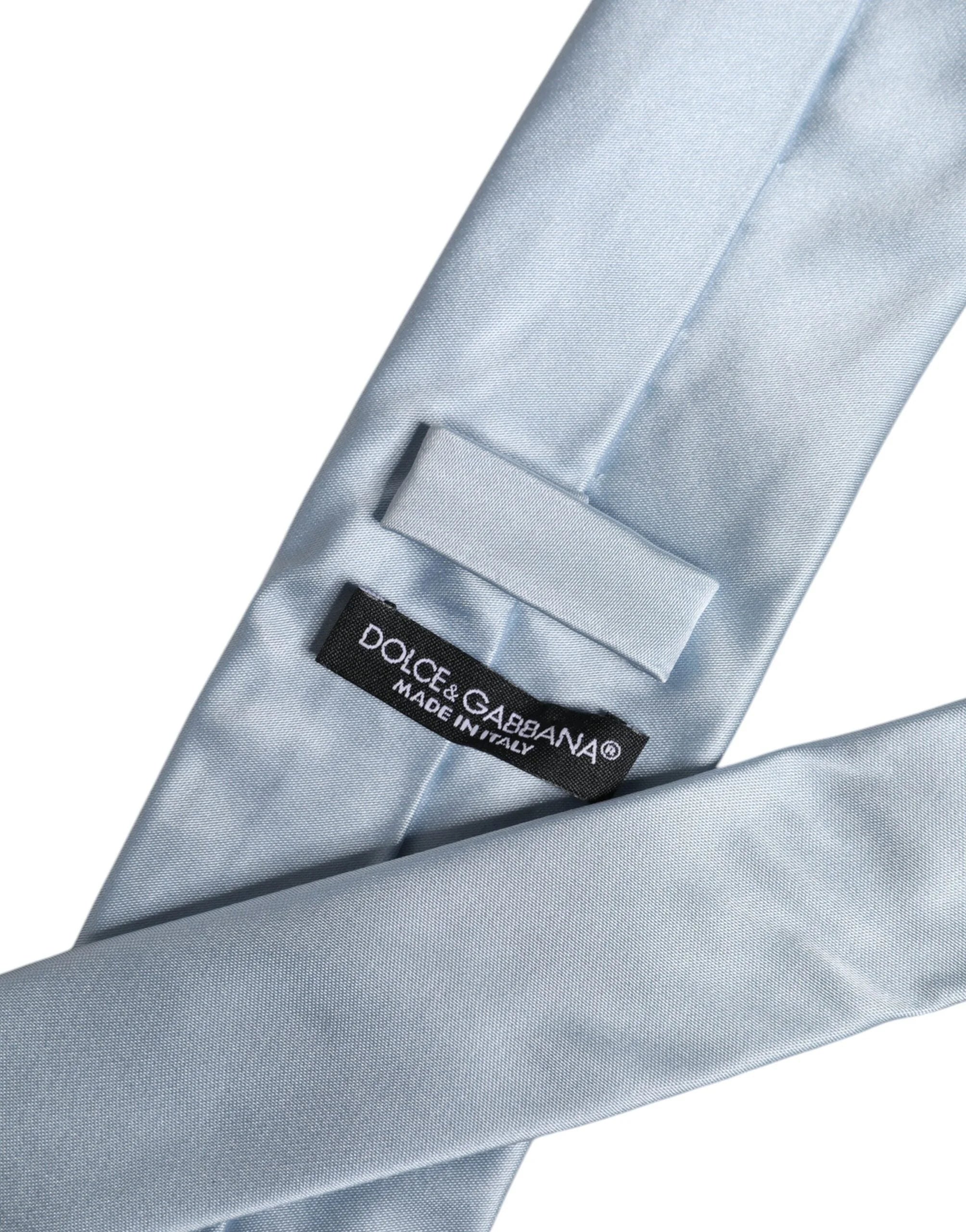 Dolce & Gabbana Light Blue Solid Silk Adjustable Necktie Tie - Neckties