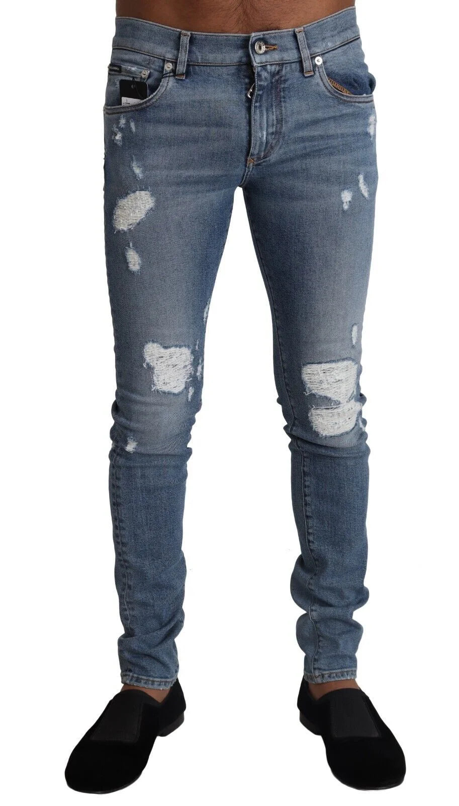 Dolce & Gabbana Light Blue Tattered Cotton Denim Skinny Jeans - IT44 | XS - Jeans