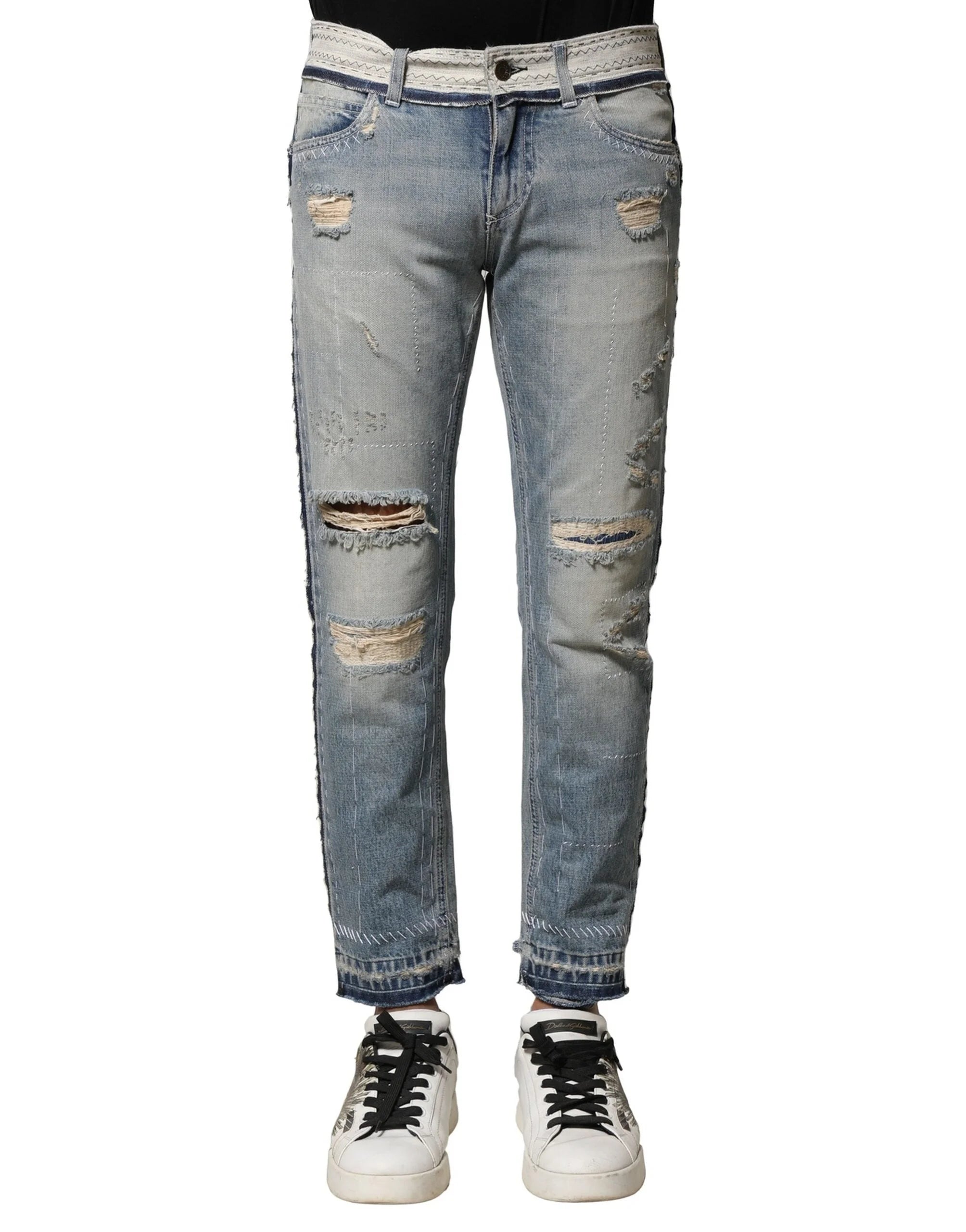 Dolce & Gabbana Light Blue Tattered Straight Men Denim Jeans - Jeans
