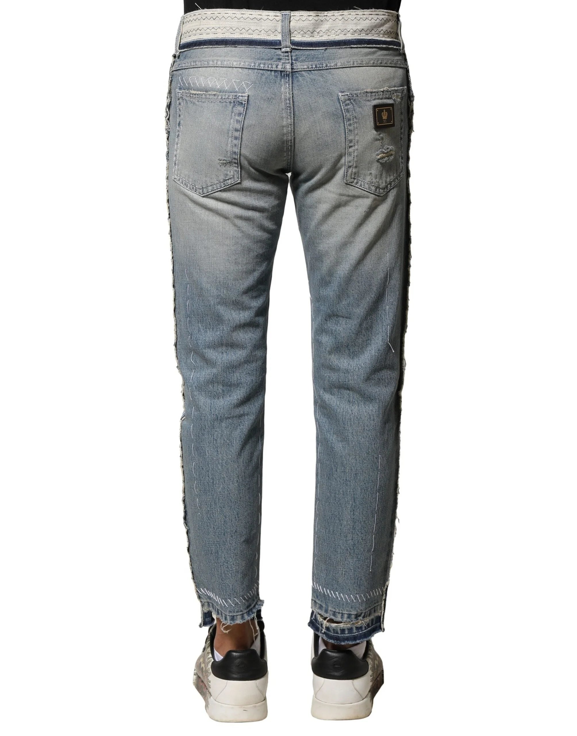 Dolce & Gabbana Light Blue Tattered Straight Men Denim Jeans - Jeans