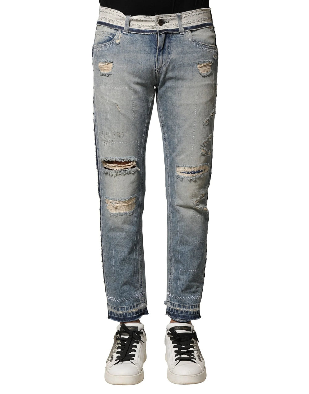 Dolce & Gabbana Light Blue Tattered Straight Men Denim Jeans - Jeans