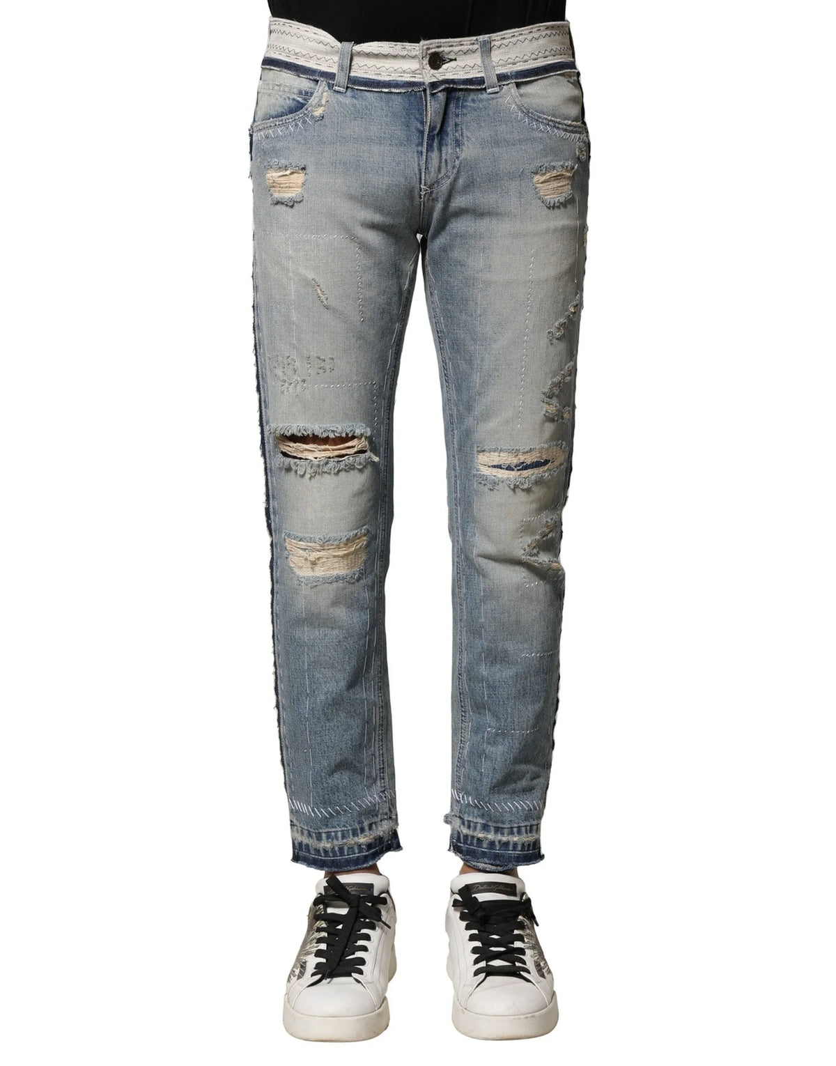 Dolce & Gabbana Light Blue Tattered Straight Men Denim Jeans - Jeans