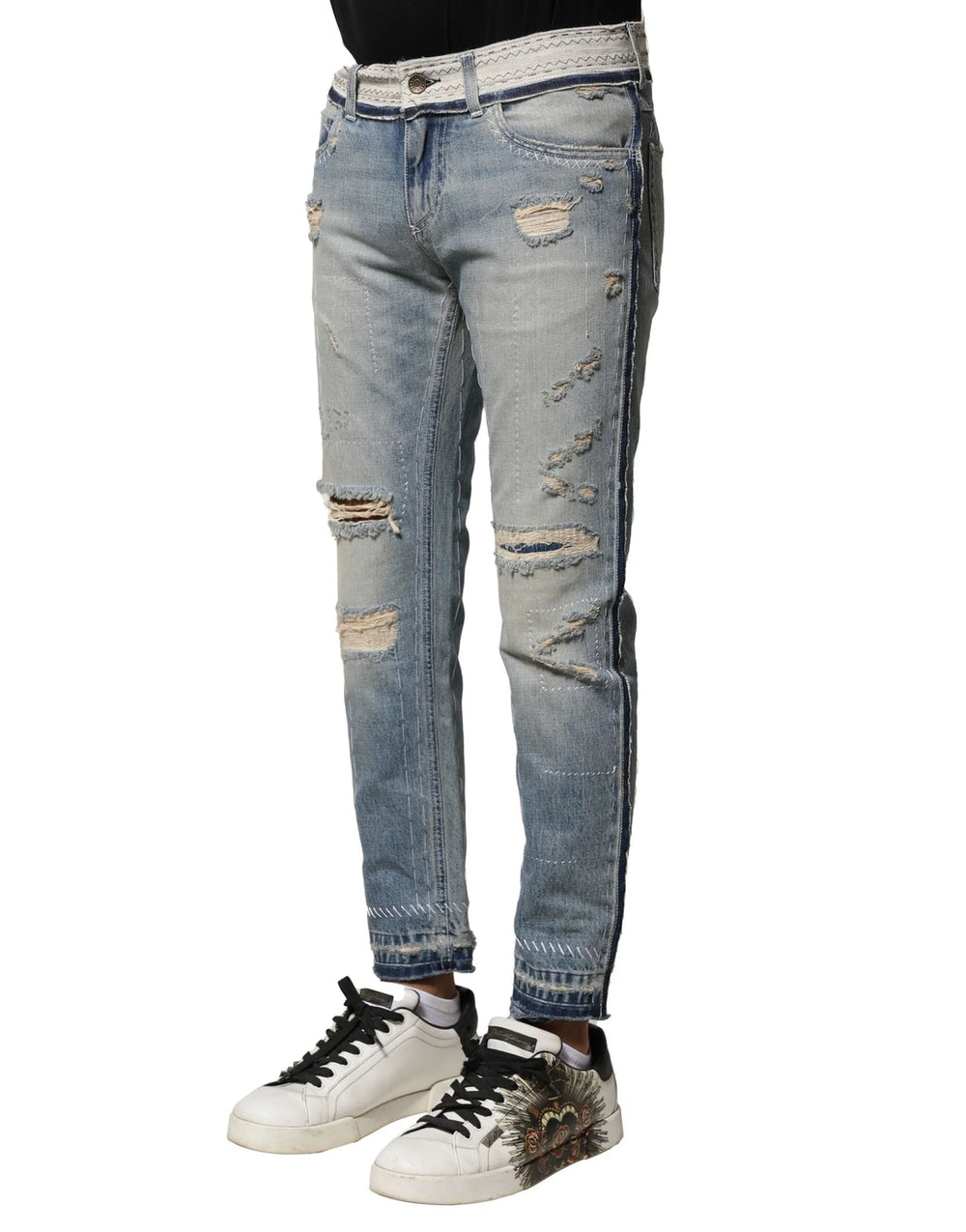 Dolce & Gabbana Light Blue Tattered Straight Men Denim Jeans - Jeans