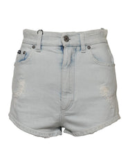 Dolce & Gabbana Light Blue Washed Denim Cotton Hot Pants Shorts - IT40|S - Short Trousers