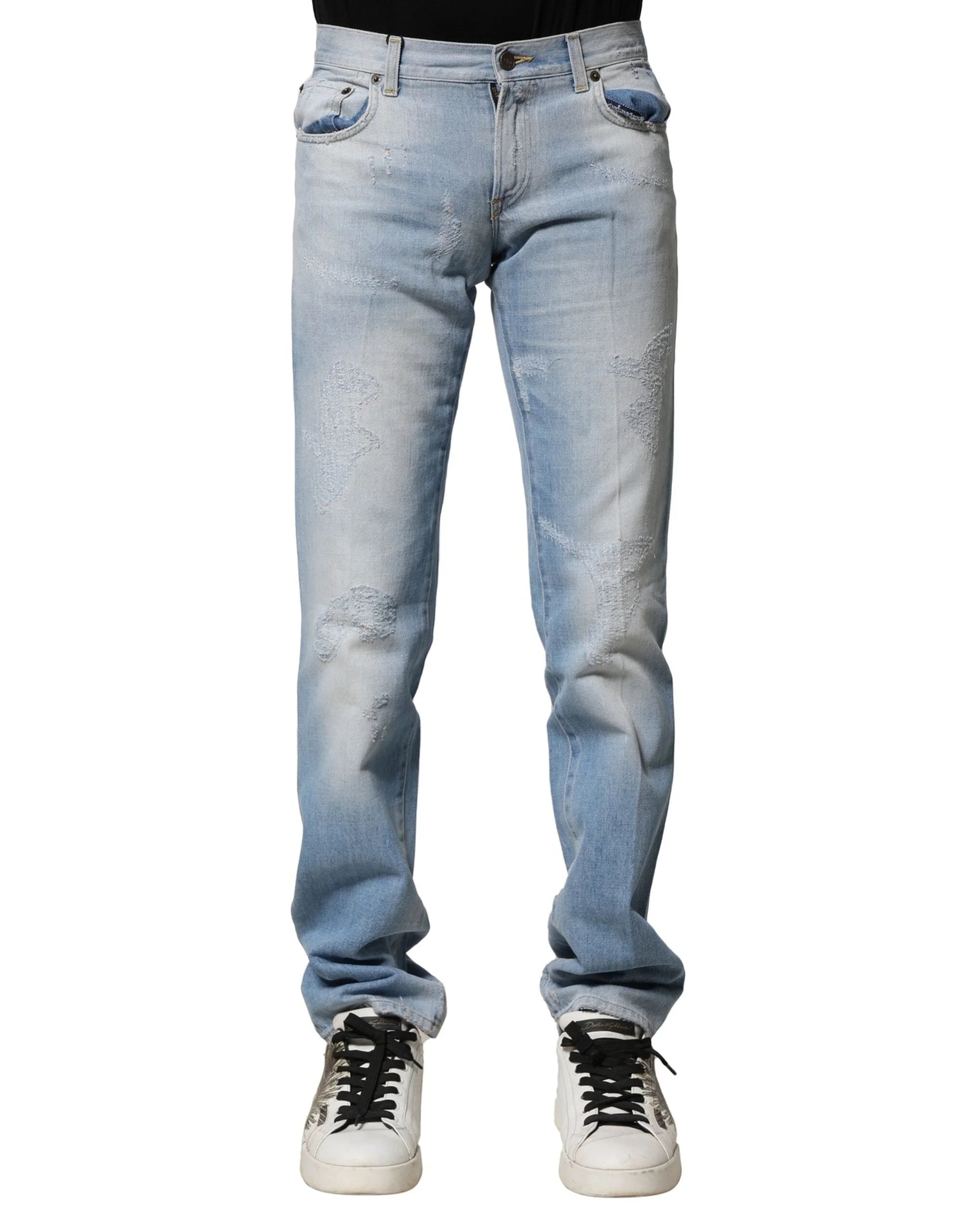 Dolce & Gabbana Light Blue Washed Straight Fit Denim Jeans - IT44 | XS - Jeans
