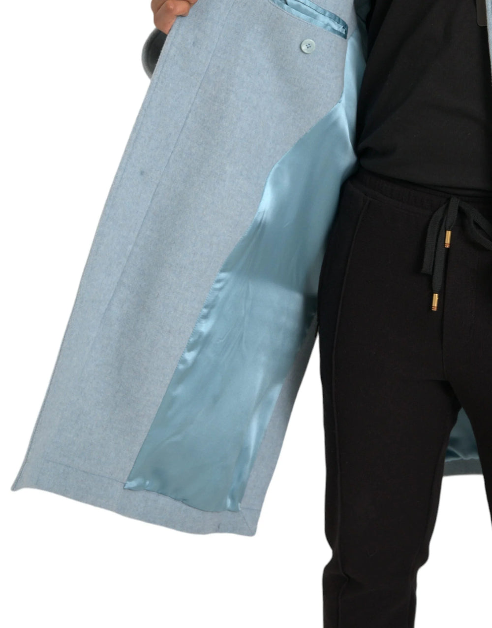 Dolce & Gabbana Light Blue Wool Button Trench Coat Jacket - IT52 | XL - Trench Coats