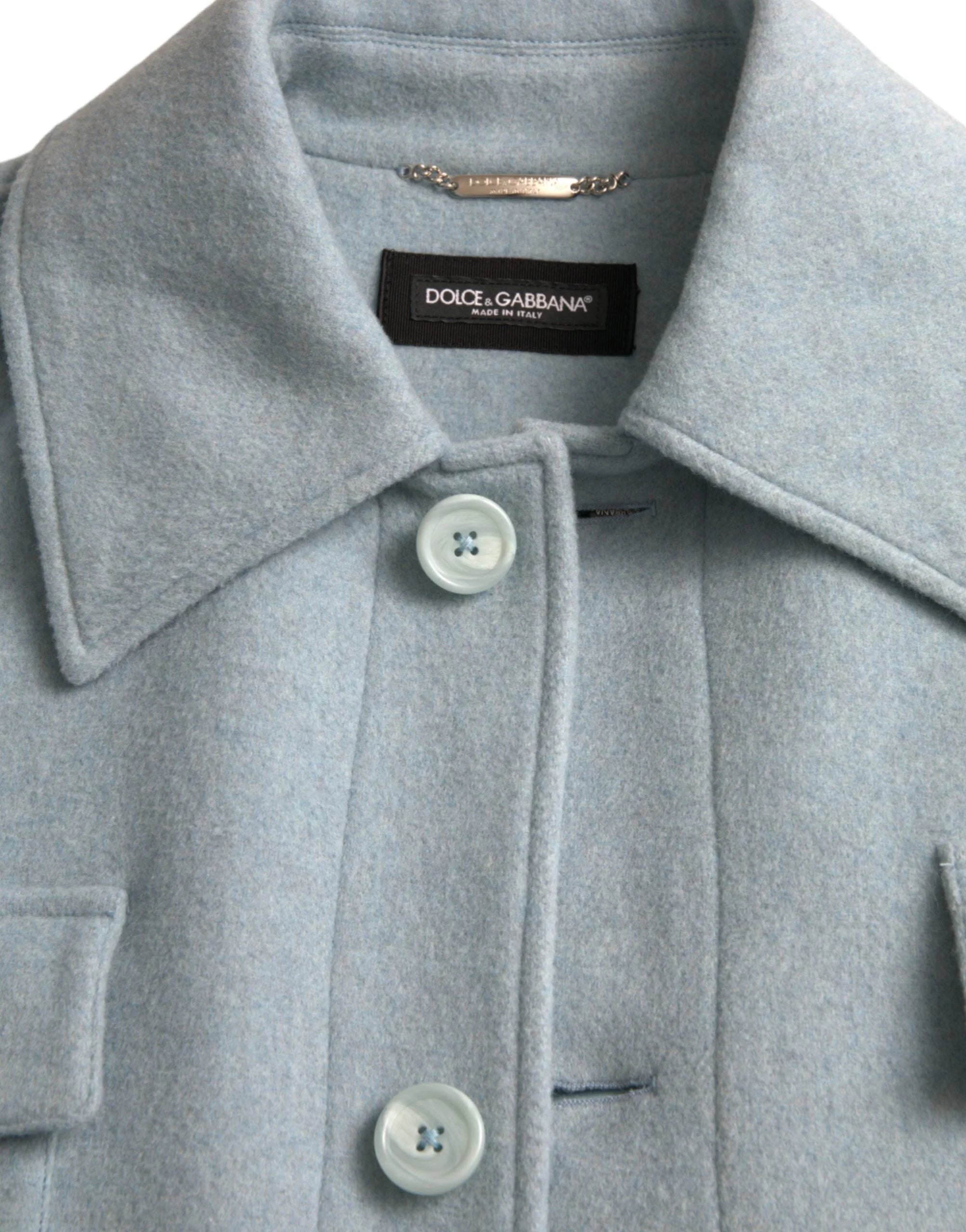 Dolce & Gabbana Light Blue Wool Button Trench Coat Jacket - IT52 | XL - Trench Coats