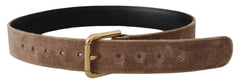 Dolce & Gabbana Light Brown Velvet Gold Tone Logo Metal Buckle Belt - 65 cm / 26 Inches - Belts