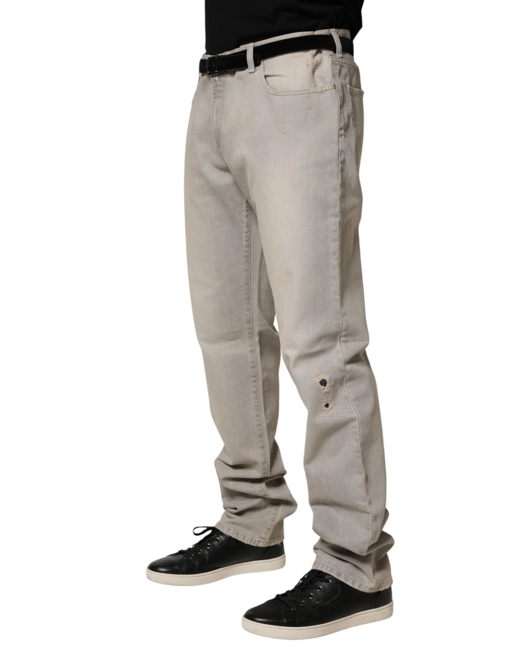 Dolce & Gabbana Light Gray Cotton Straight Denim Trouser Jeans