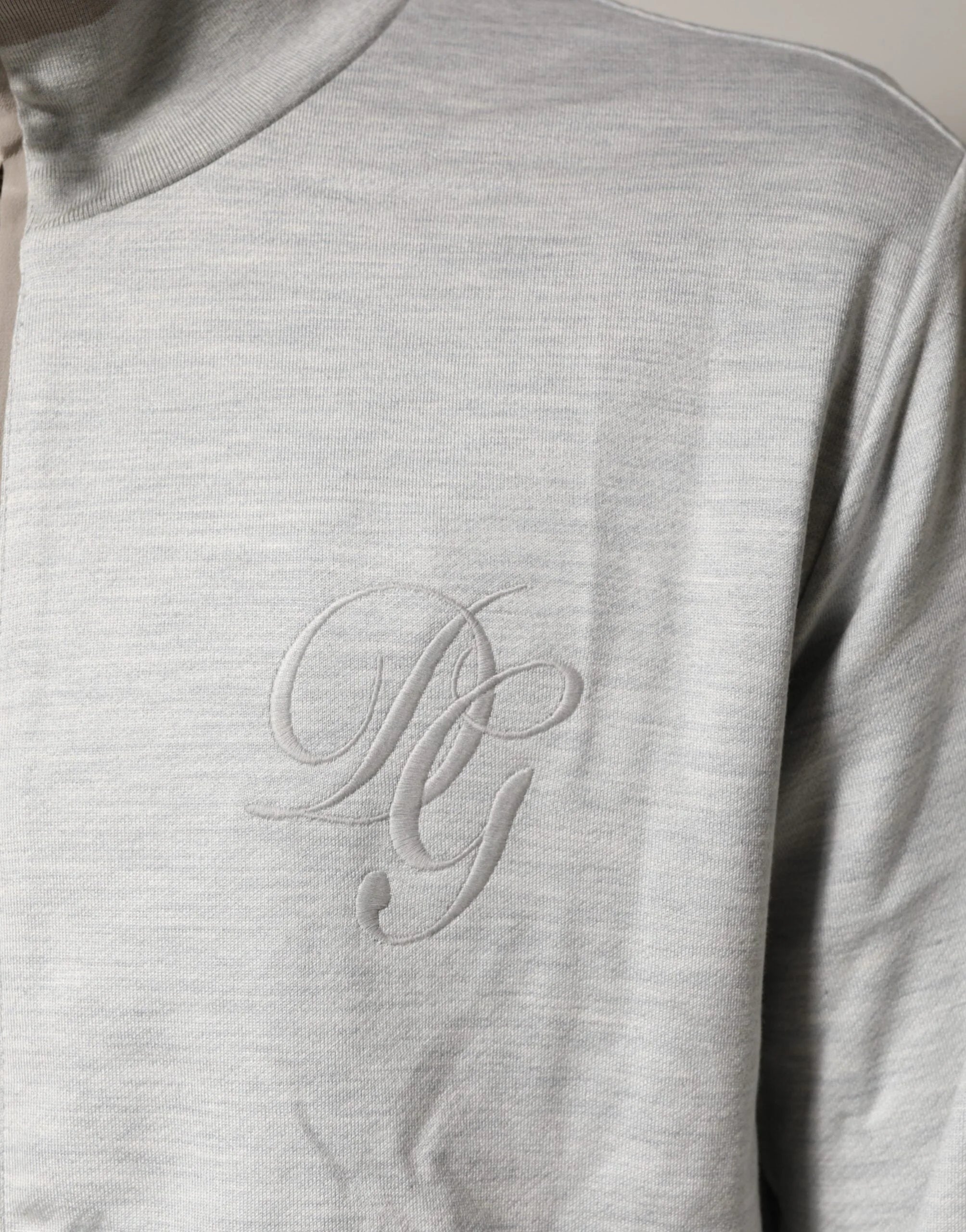 Dolce & Gabbana Light Gray Cotton Zipped Cardigan Sweater - IT54 | XL