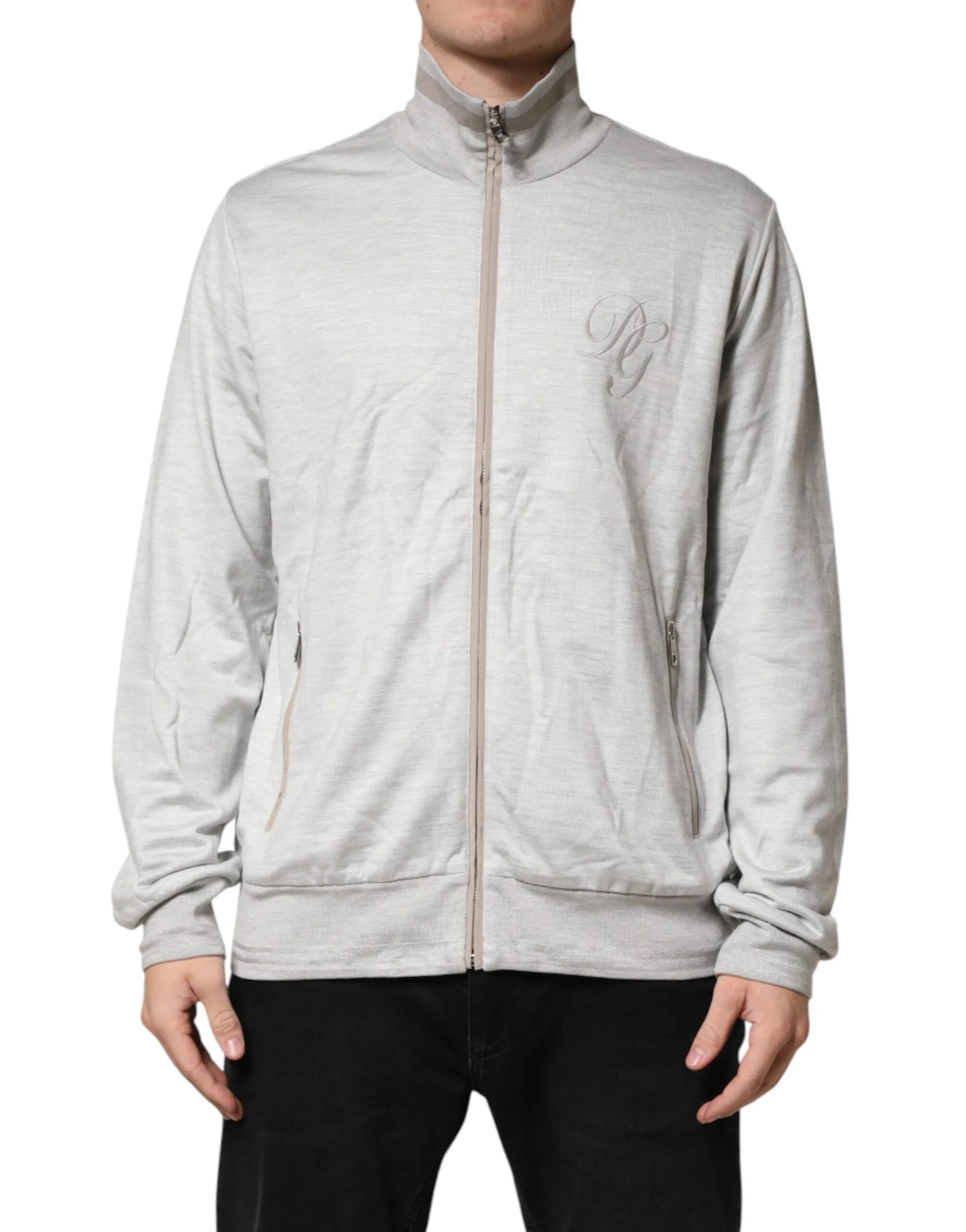 Dolce & Gabbana Light Gray Cotton Zipped Cardigan Sweater - IT54 | XL