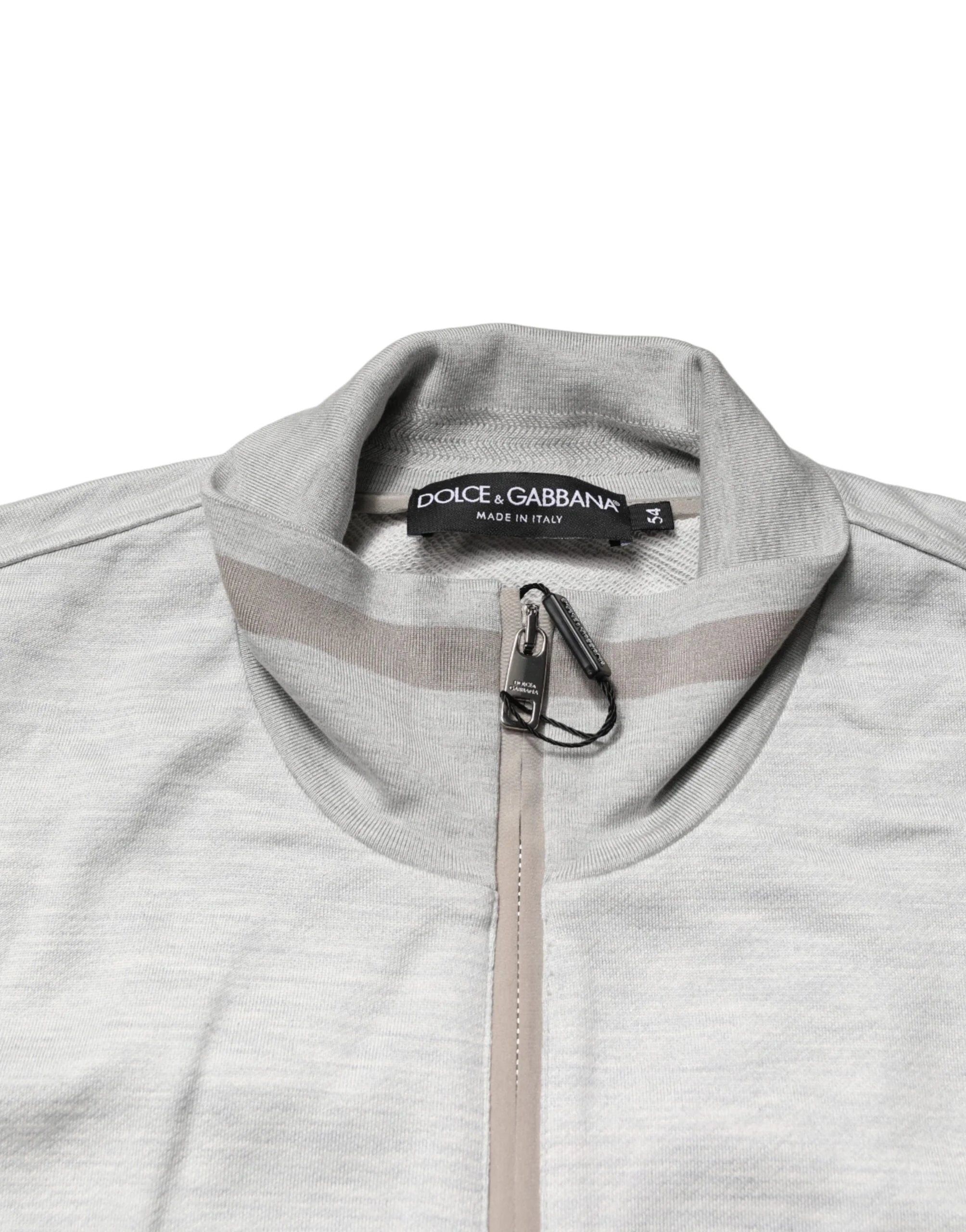 Dolce & Gabbana Light Gray Cotton Zipped Cardigan Sweater - IT54 | XL