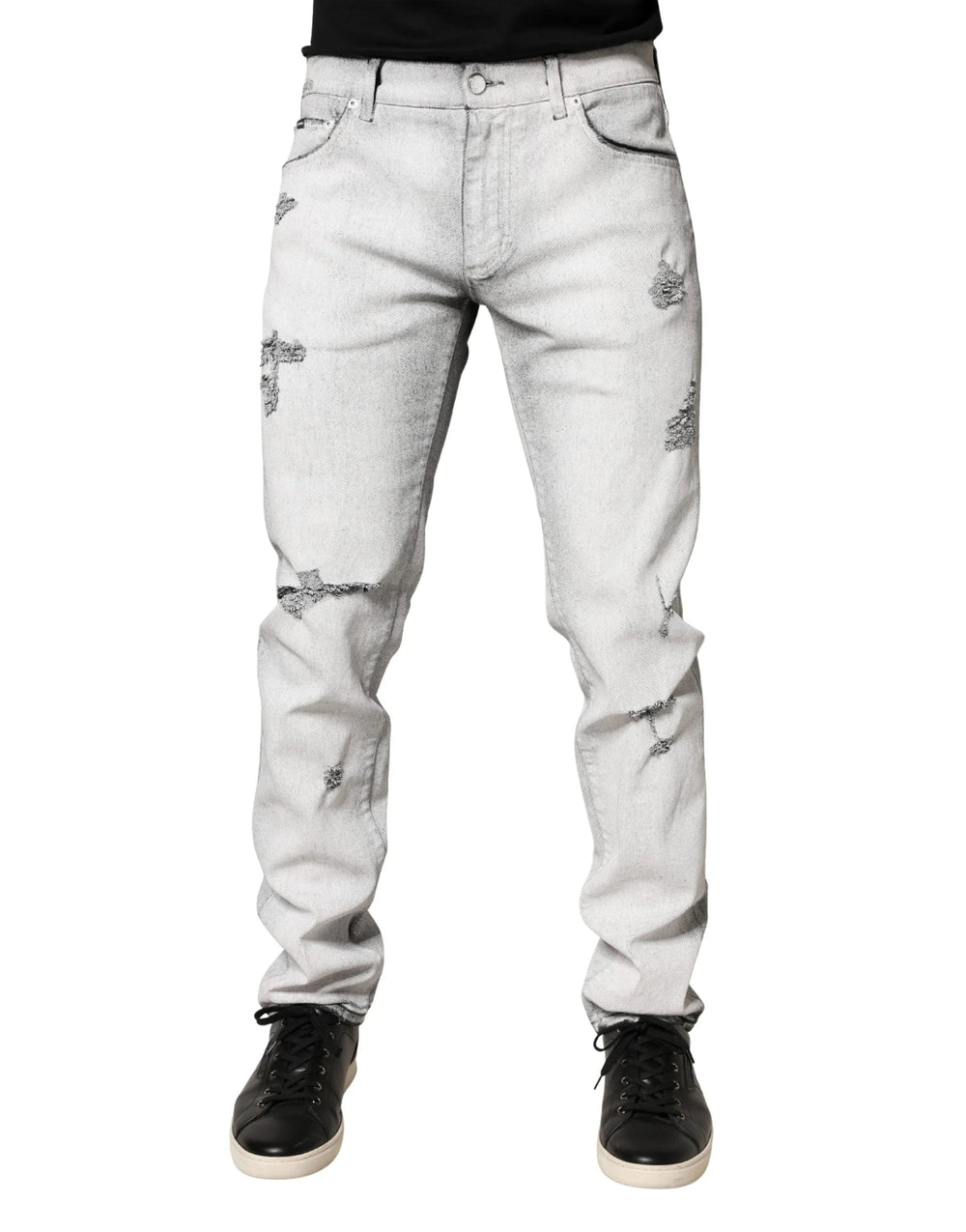 Dolce & Gabbana Light Gray Distressed Skinny Men Denim Jeans - IT48 | M
