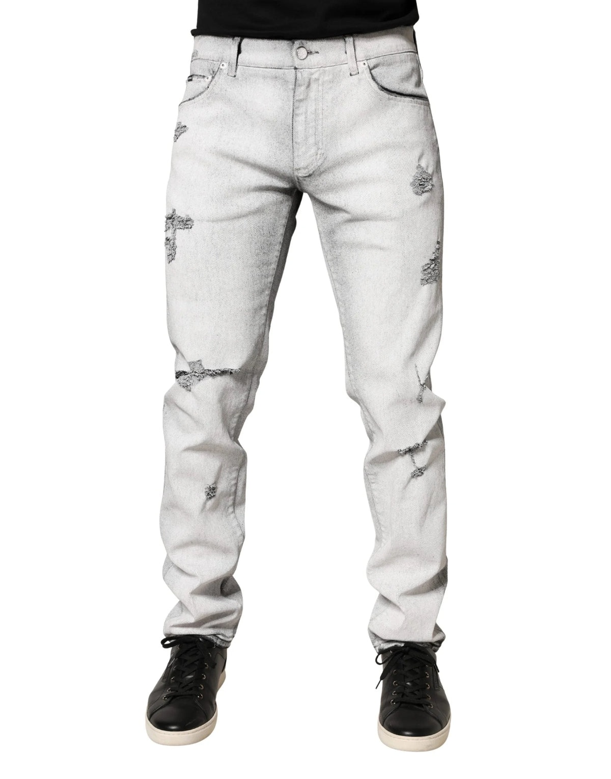 Dolce & Gabbana Light Gray Distressed Skinny Men Denim Jeans - IT48 | M