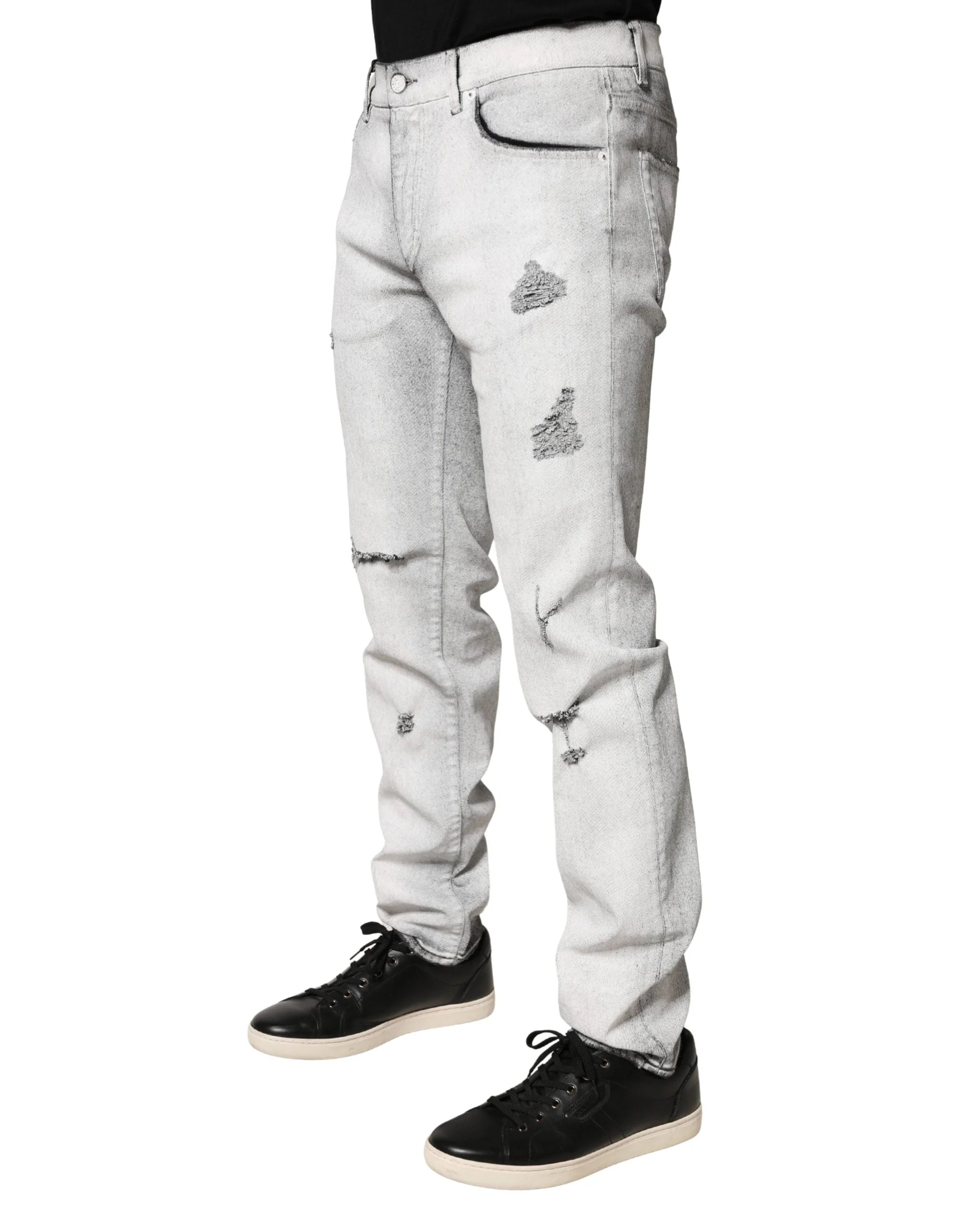 Dolce & Gabbana Light Gray Distressed Skinny Men Denim Jeans - IT48 | M